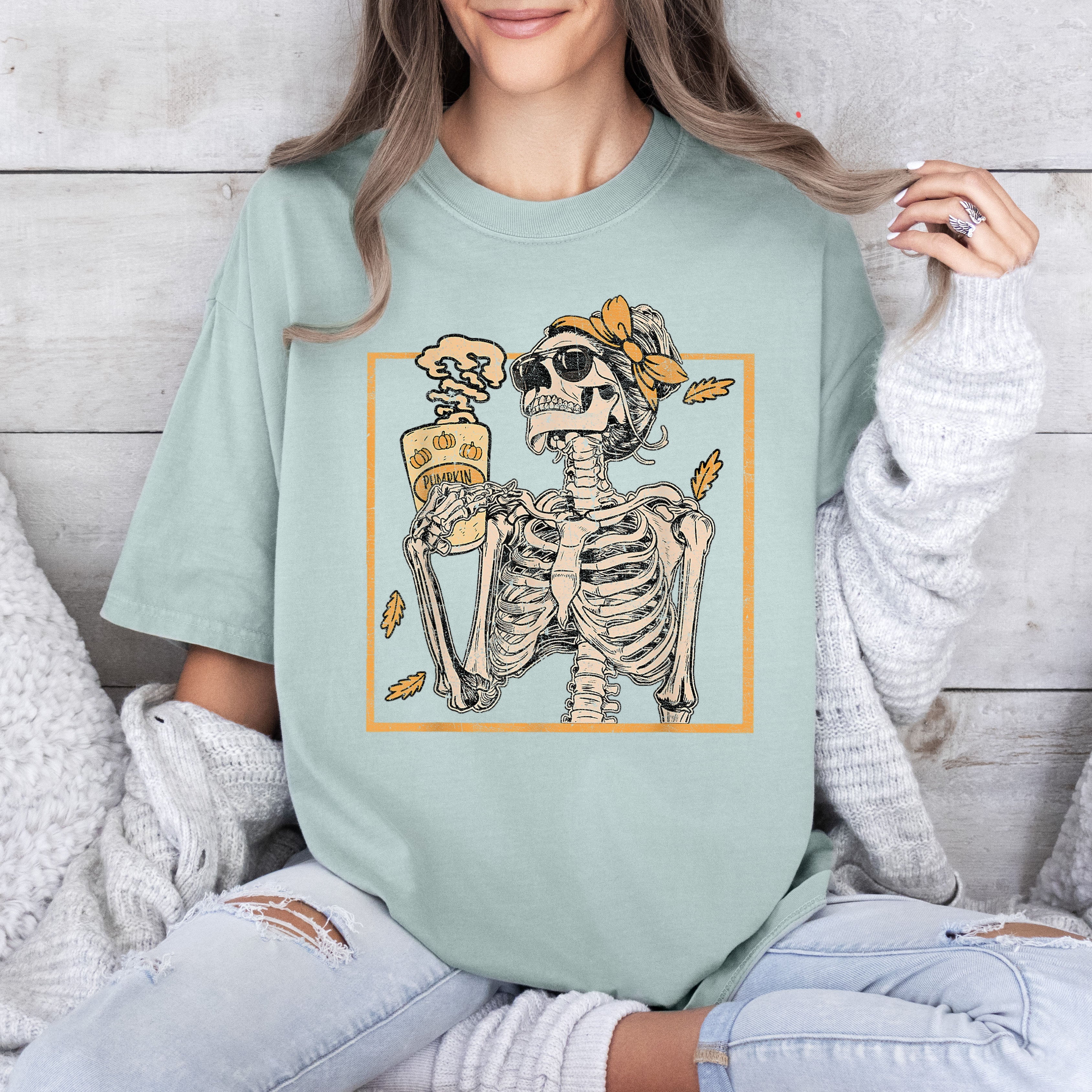 Coffee Lover Skeleton Lady Mom Retro Aesthetic Vintage Graphic Comfort Colors Tee