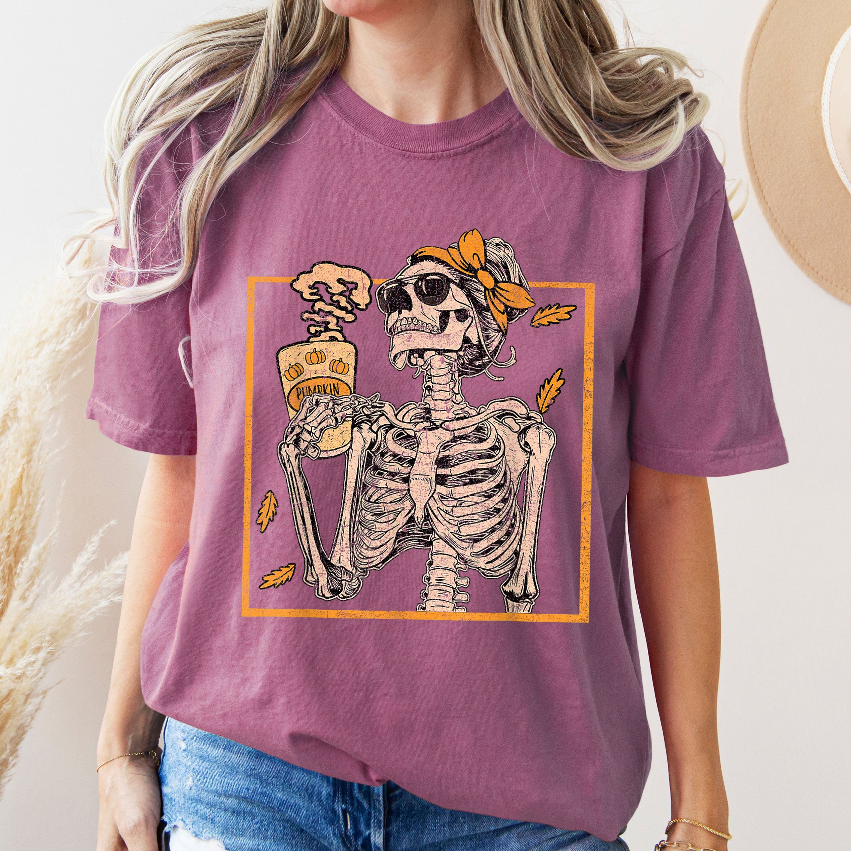 Coffee Lover Skeleton Lady Mom Retro Aesthetic Vintage Graphic Comfort Colors Tee
