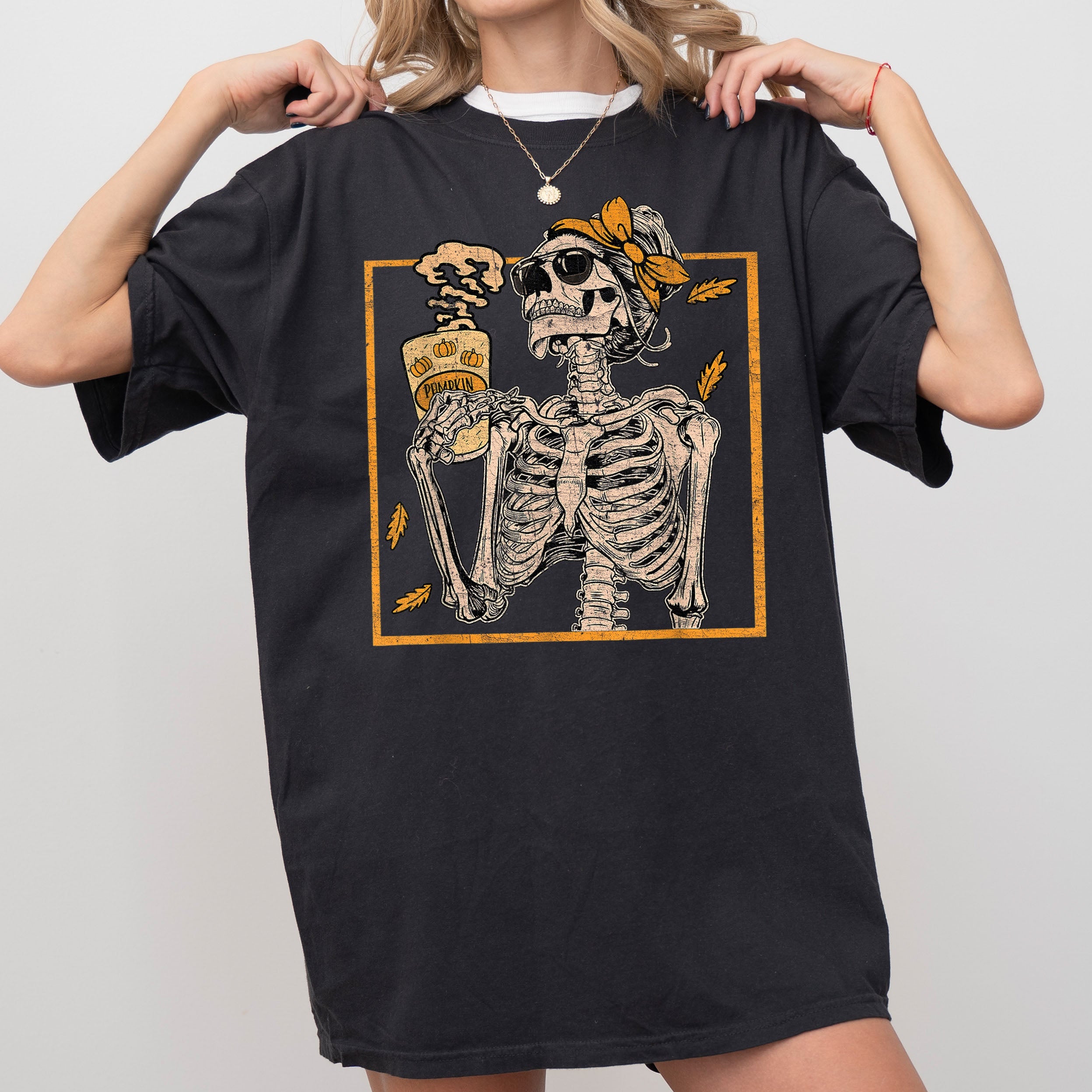 Coffee Lover Skeleton Lady Mom Retro Aesthetic Vintage Graphic Comfort Colors Tee