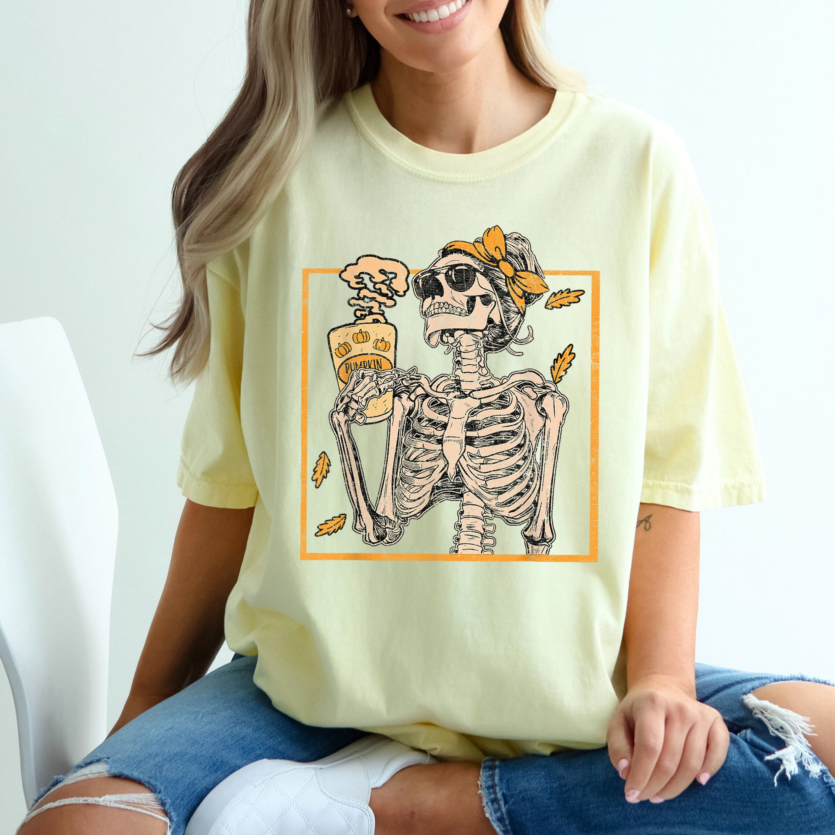 Coffee Lover Skeleton Lady Mom Retro Aesthetic Vintage Graphic Comfort Colors Tee