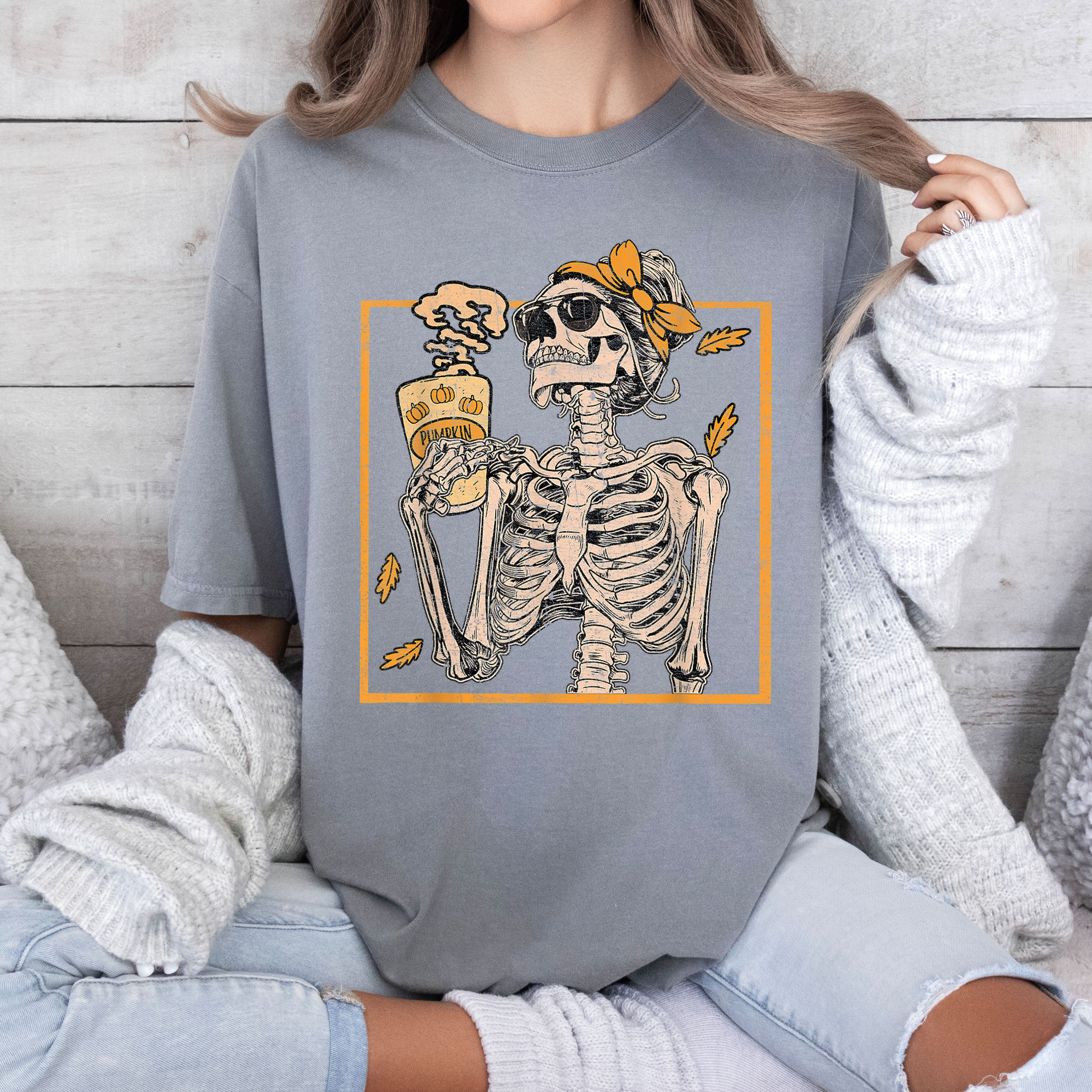 Coffee Lover Skeleton Lady Mom Retro Aesthetic Vintage Graphic Comfort Colors Tee