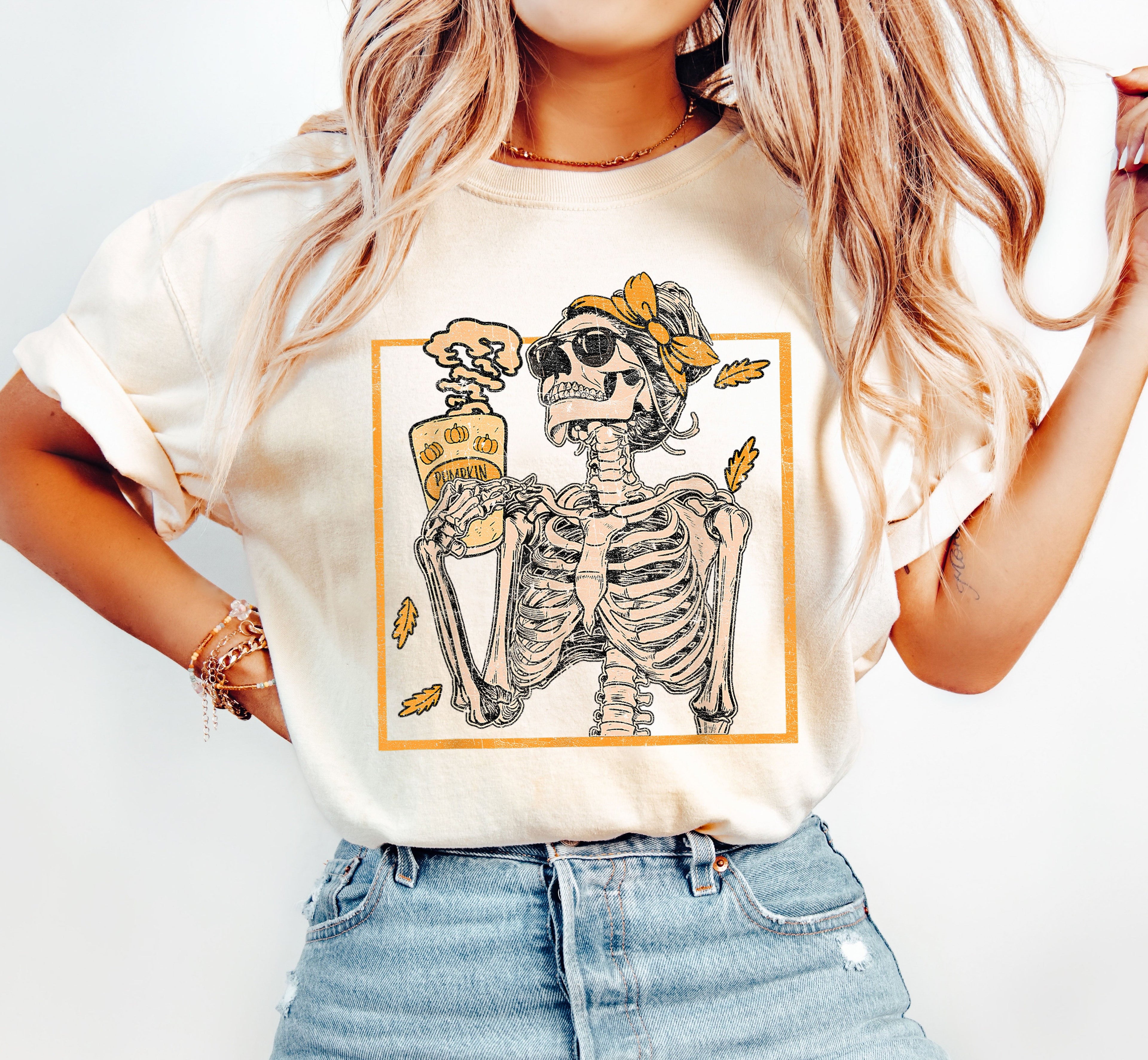 Coffee Lover Skeleton Lady Mom Retro Aesthetic Vintage Graphic Comfort Colors Tee