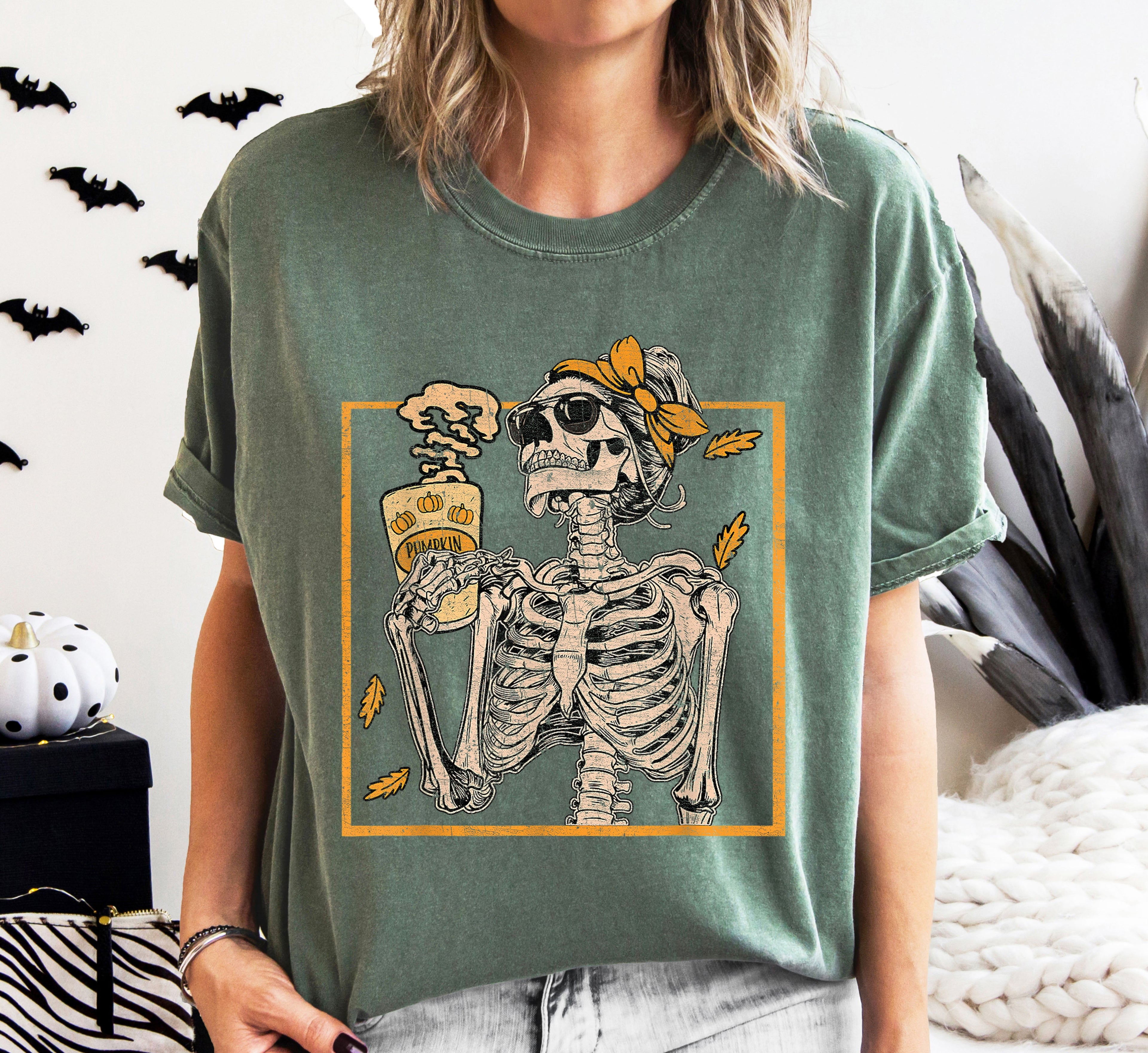 Coffee Lover Skeleton Lady Mom Retro Aesthetic Vintage Graphic Comfort Colors Tee