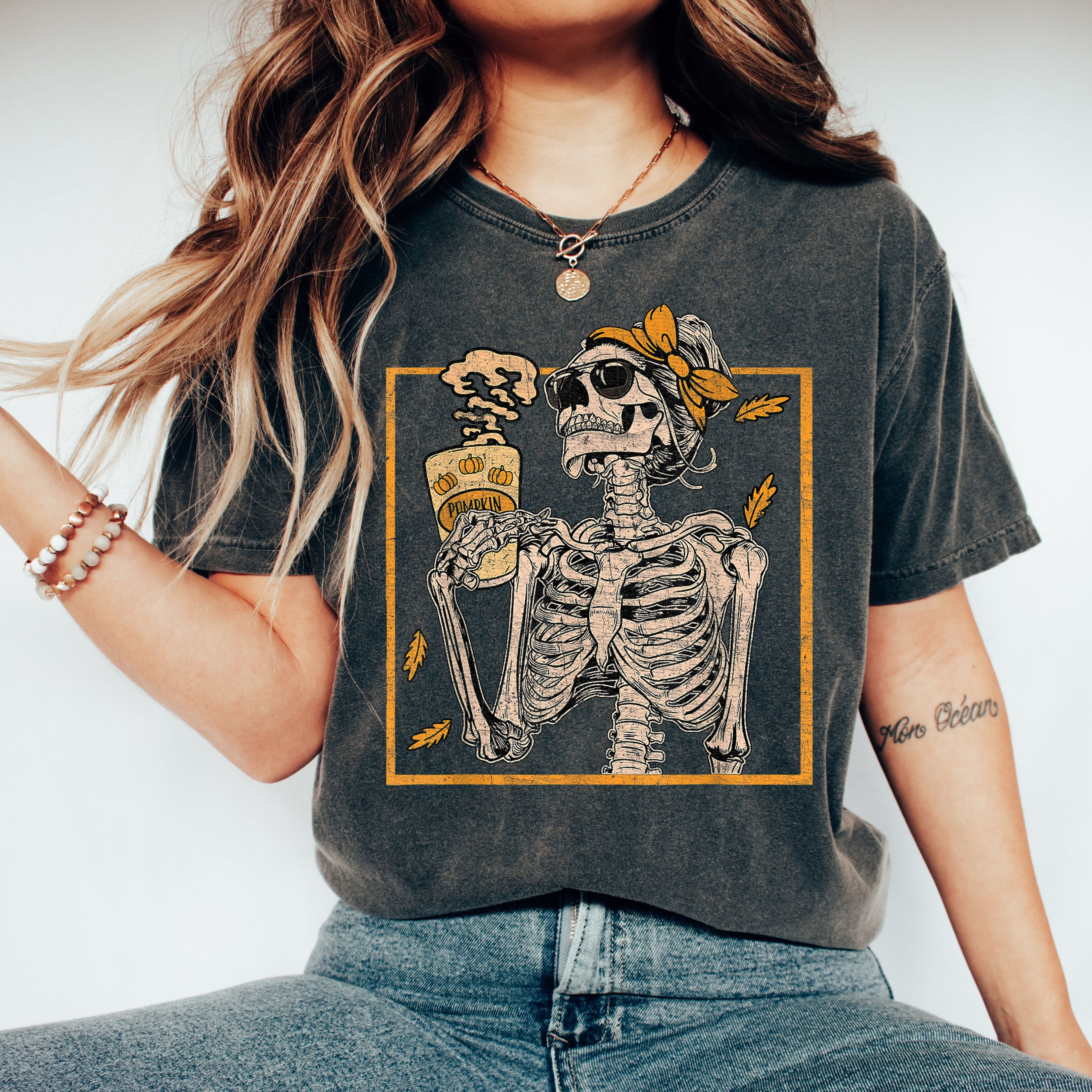 Coffee Lover Skeleton Lady Mom Retro Aesthetic Vintage Graphic Comfort Colors Tee