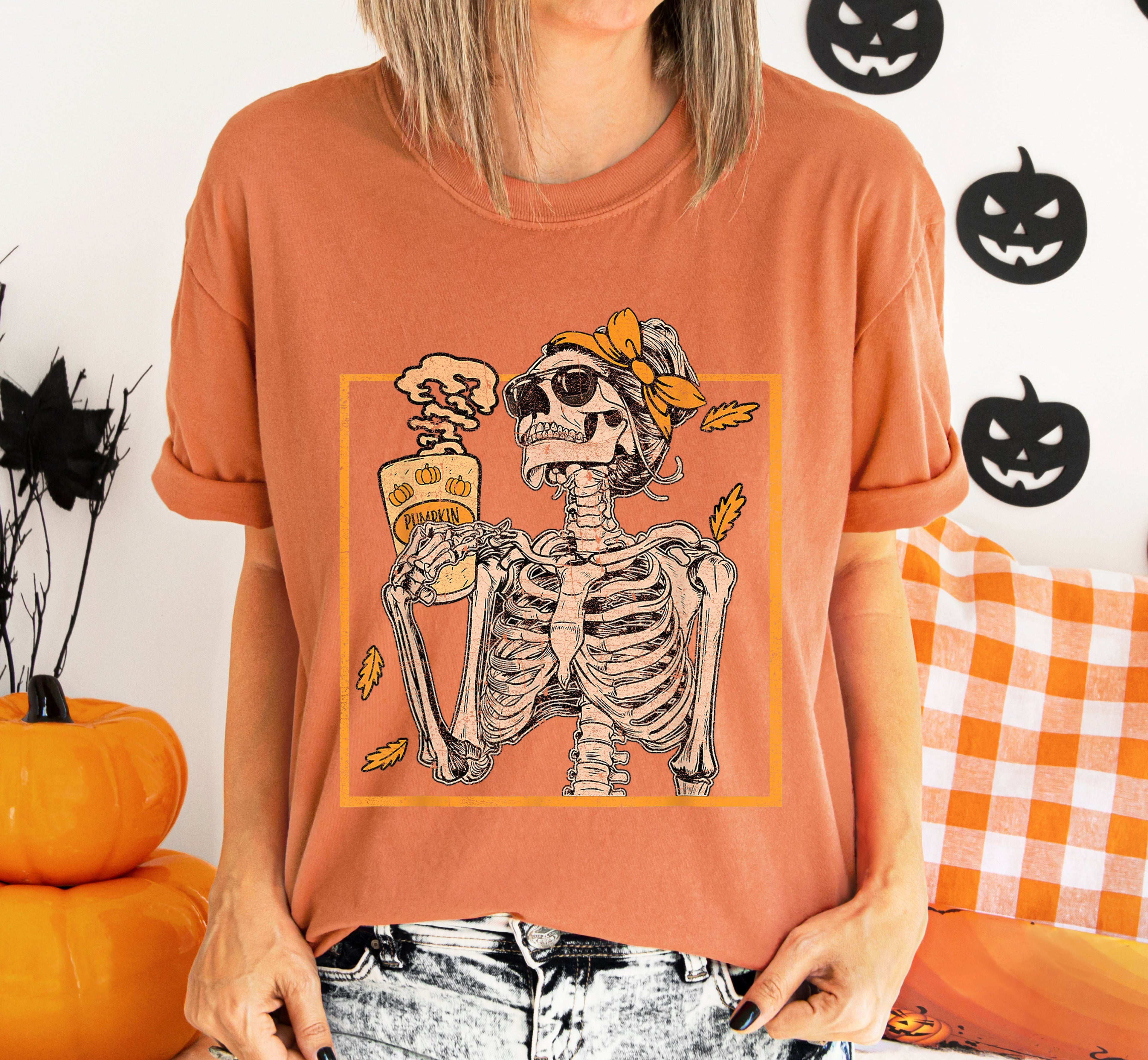Coffee Lover Skeleton Lady Mom Retro Aesthetic Vintage Graphic Comfort Colors Tee