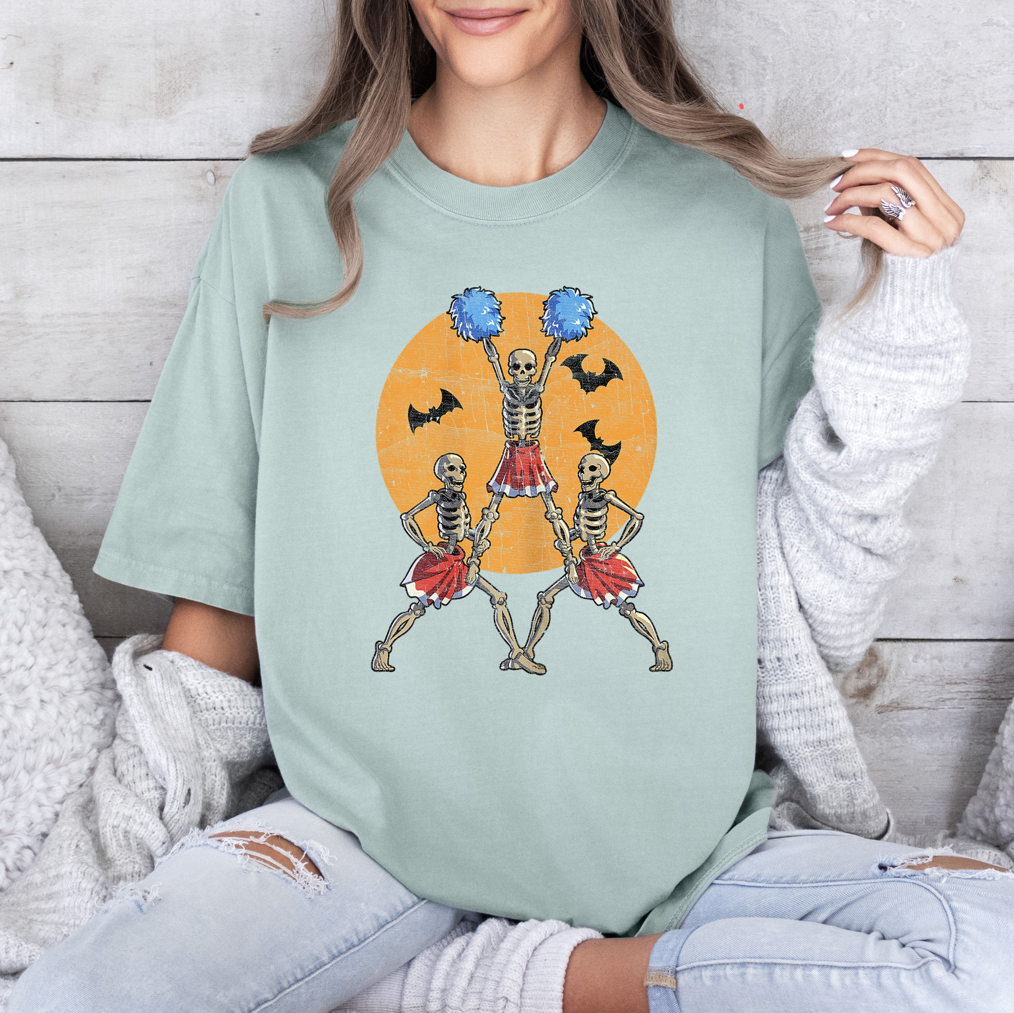 Cheerleader Skeletons Dance Retro Aesthetic Vintage Graphic Illustration Comfort Colors Tee