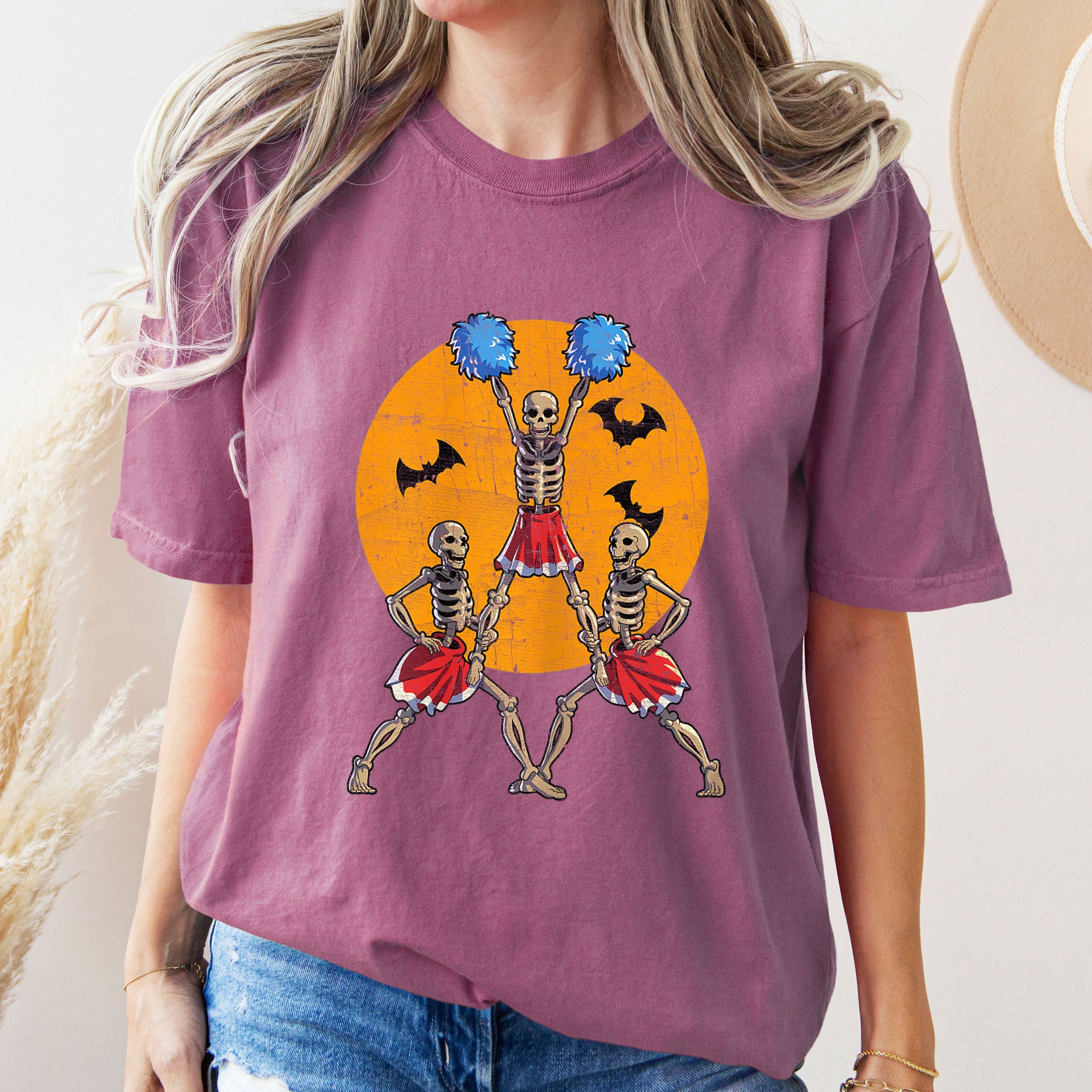 Cheerleader Skeletons Dance Retro Aesthetic Vintage Graphic Illustration Comfort Colors Tee