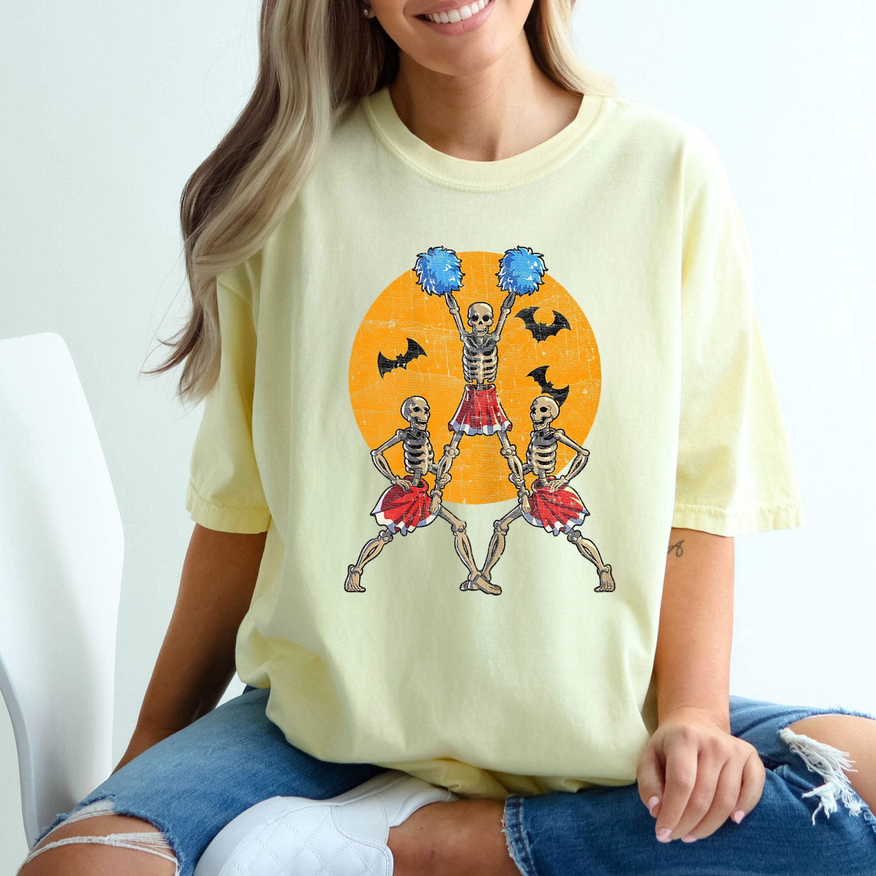 Cheerleader Skeletons Dance Retro Aesthetic Vintage Graphic Illustration Comfort Colors Tee