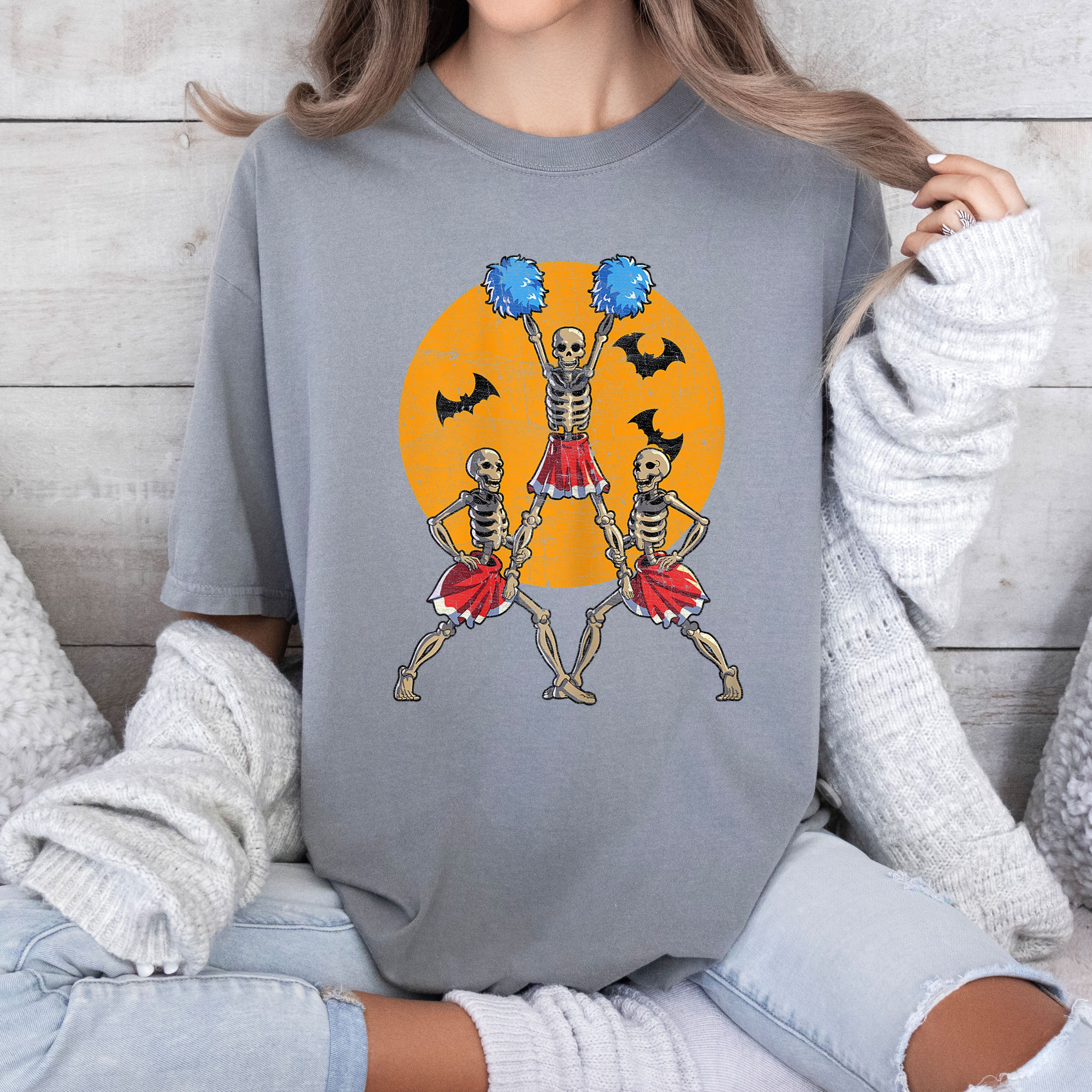 Cheerleader Skeletons Dance Retro Aesthetic Vintage Graphic Illustration Comfort Colors Tee