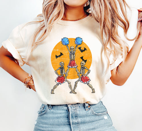 Cheerleader Skeletons Dance Retro Aesthetic Vintage Graphic Illustration Comfort Colors Tee
