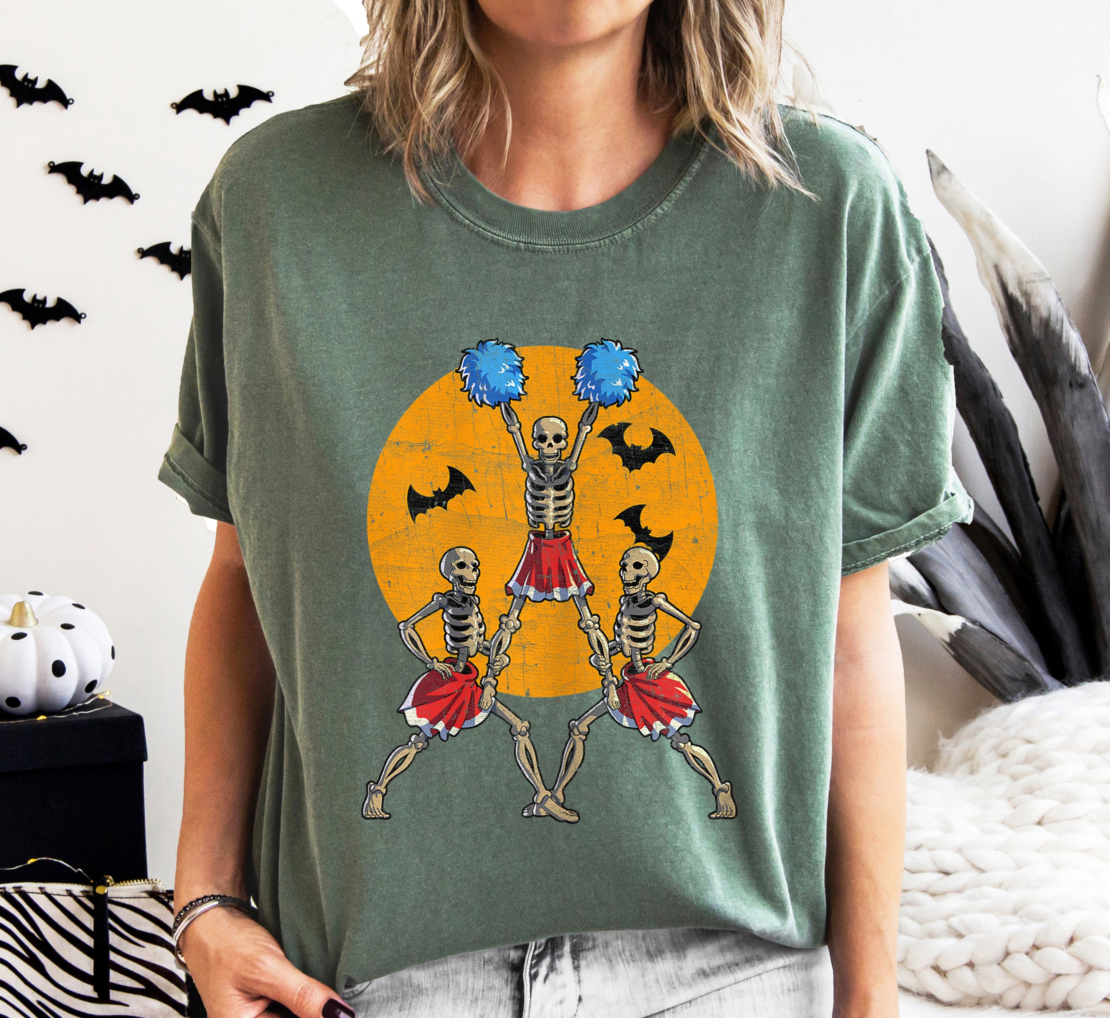 Cheerleader Skeletons Dance Retro Aesthetic Vintage Graphic Illustration Comfort Colors Tee