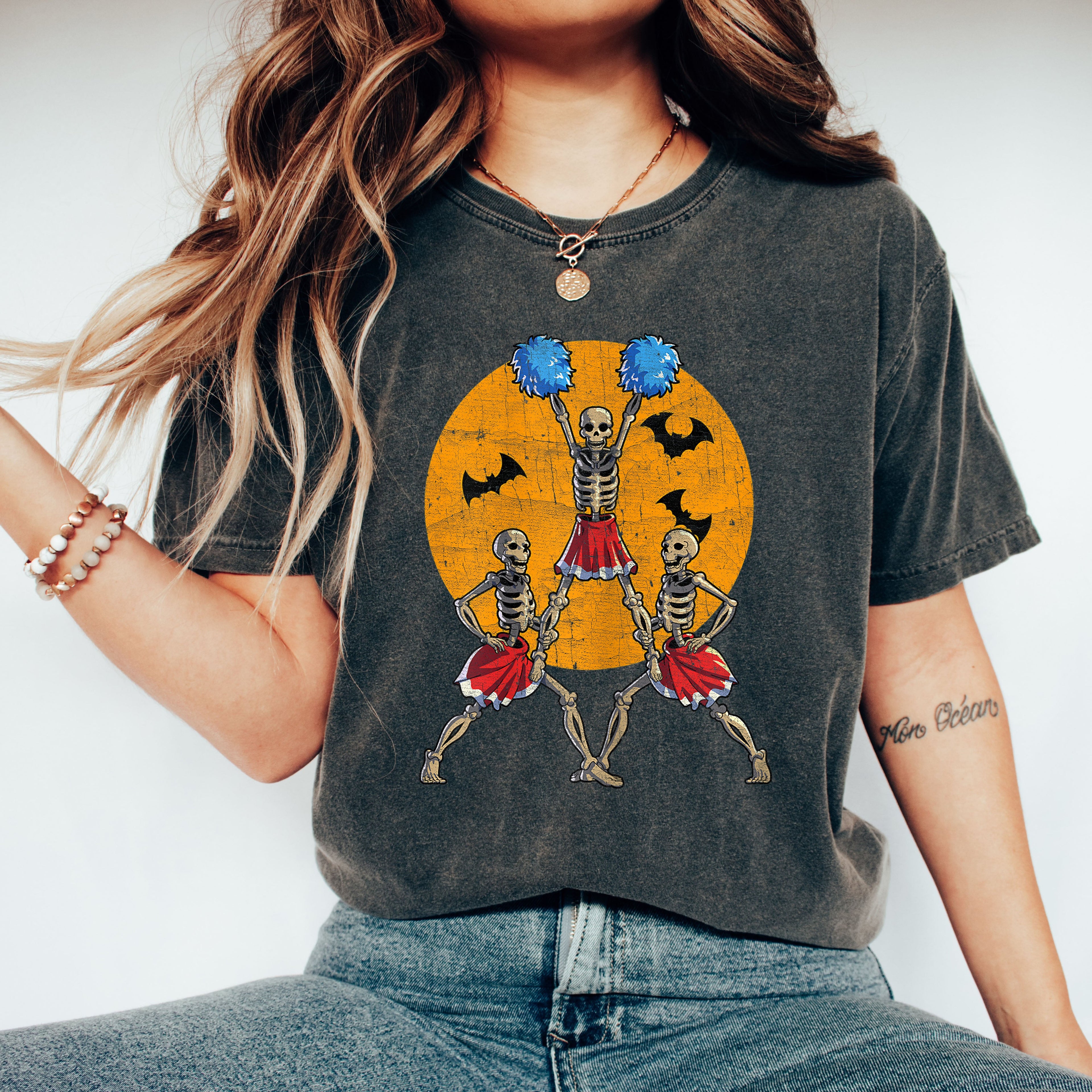 Cheerleader Skeletons Dance Retro Aesthetic Vintage Graphic Illustration Comfort Colors Tee