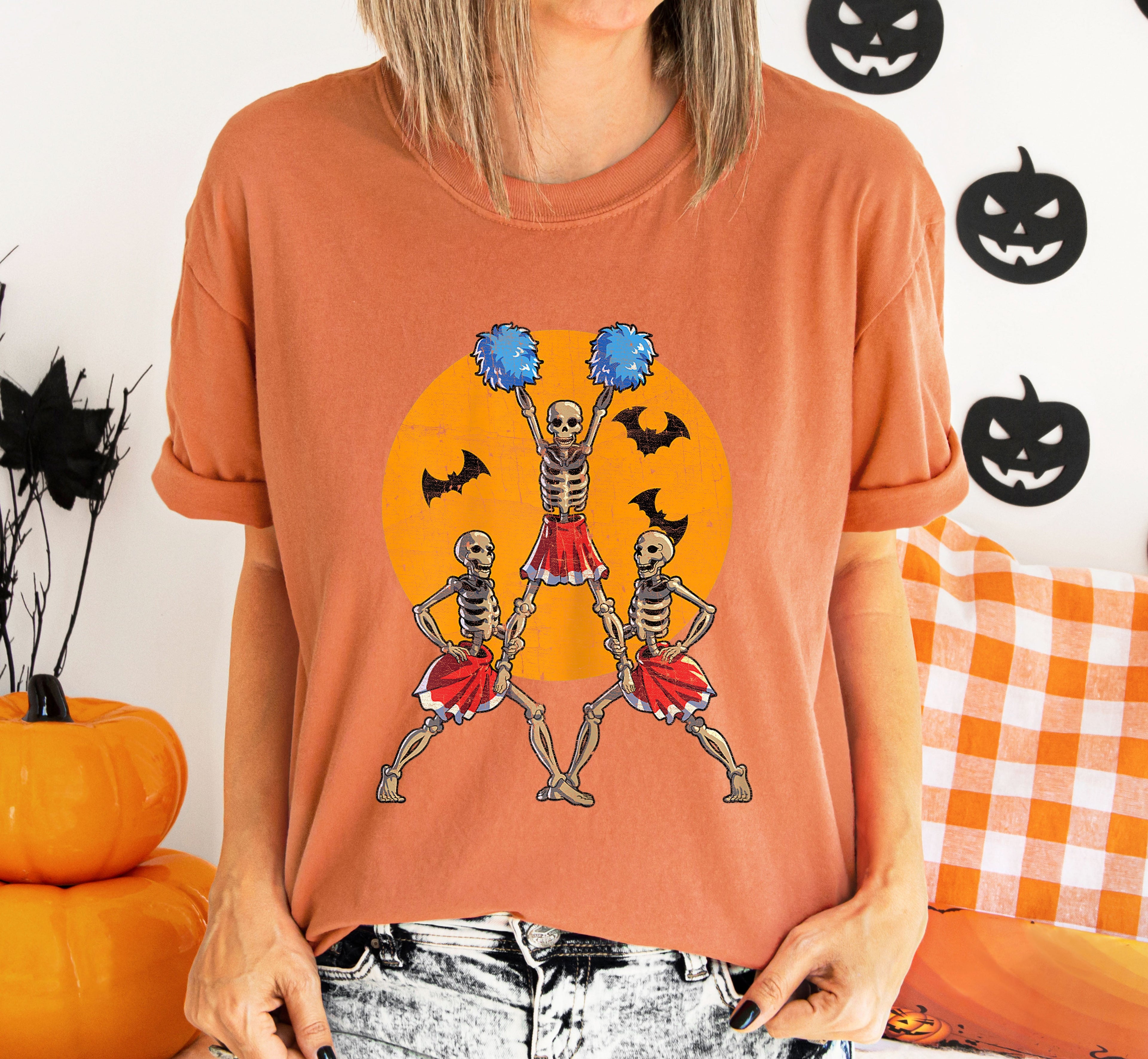 Cheerleader Skeletons Dance Retro Aesthetic Vintage Graphic Illustration Comfort Colors Tee