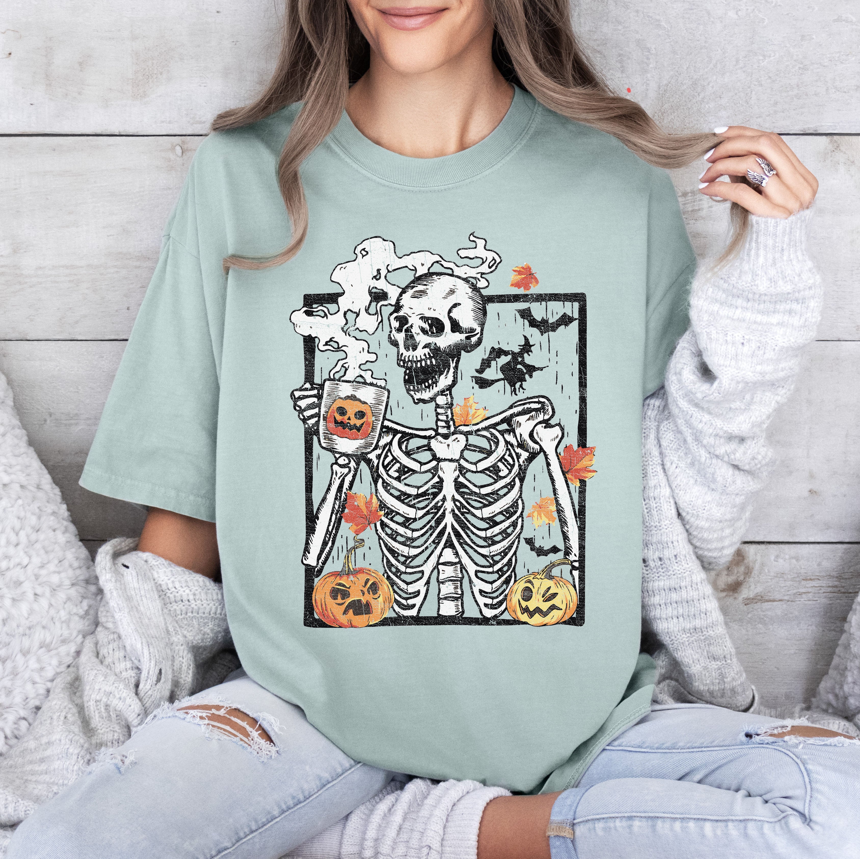 Coffee Lover Skeleton Mom Retro Vintage Brew Geek Heartwarming Portrait Comfort Colors Tee