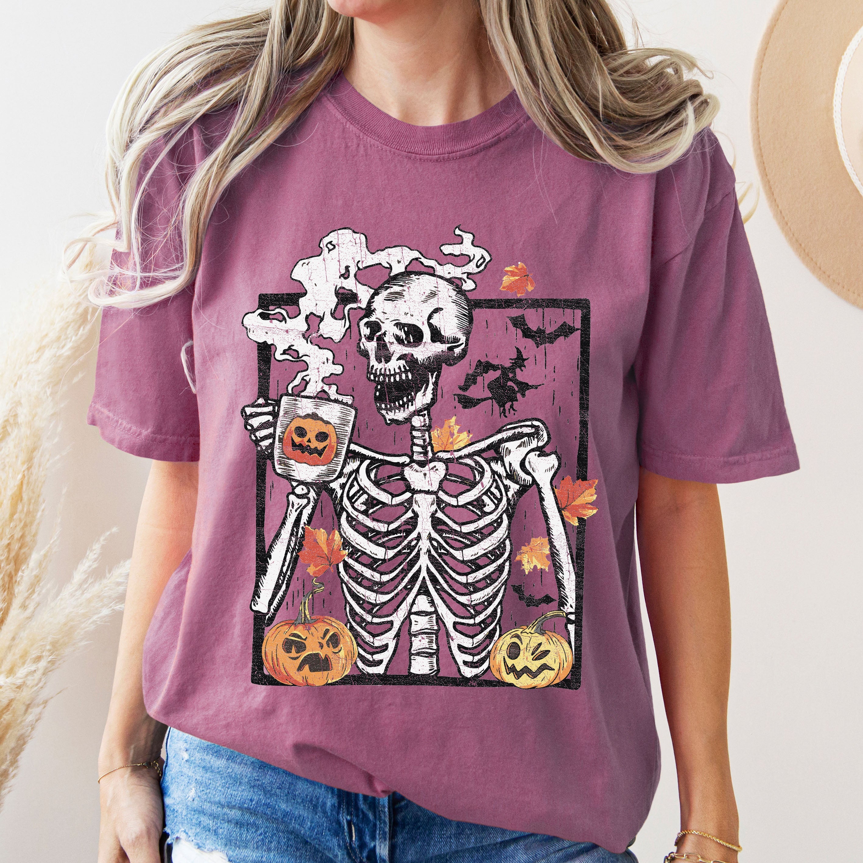 Coffee Lover Skeleton Mom Retro Vintage Brew Geek Heartwarming Portrait Comfort Colors Tee
