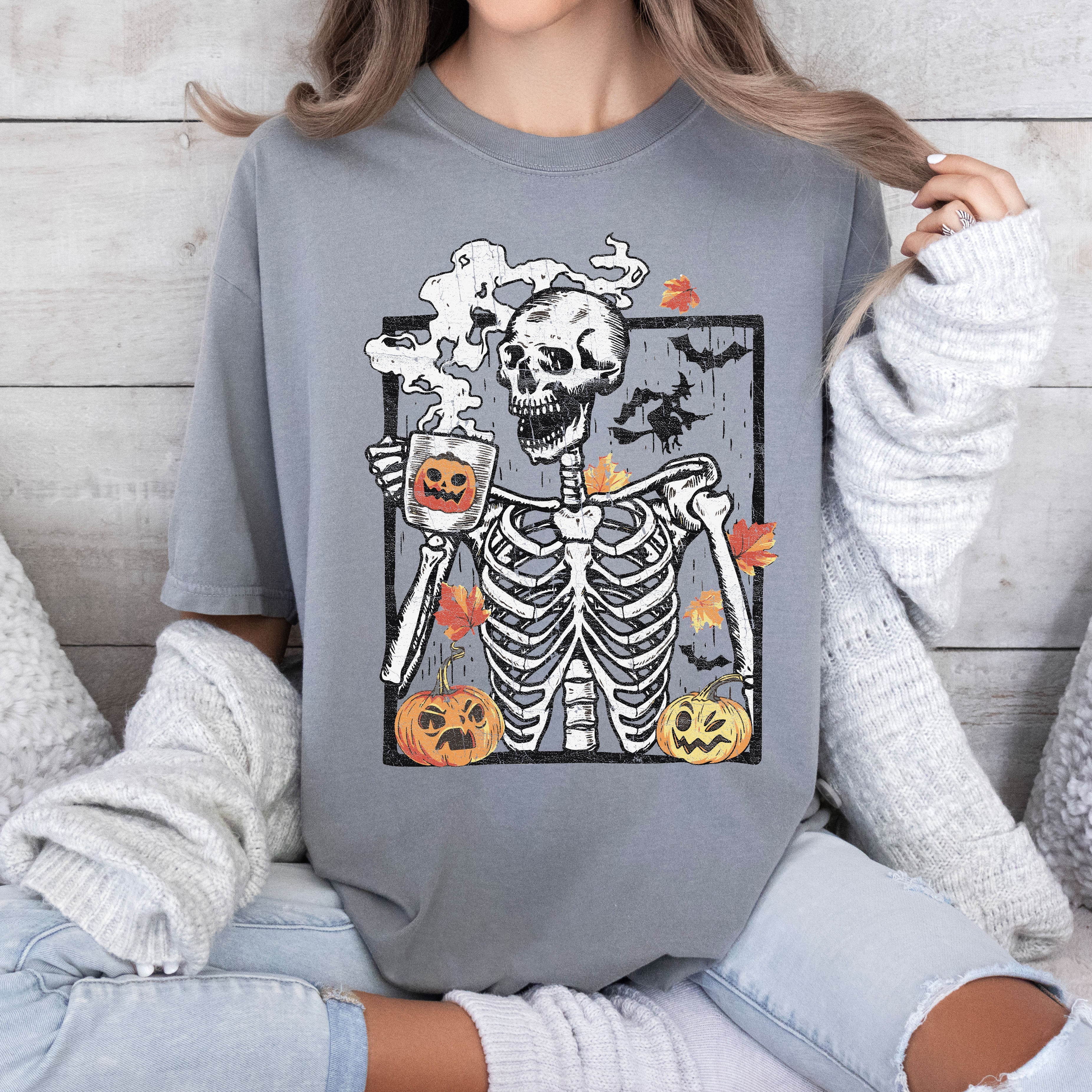 Coffee Lover Skeleton Mom Retro Vintage Brew Geek Heartwarming Portrait Comfort Colors Tee