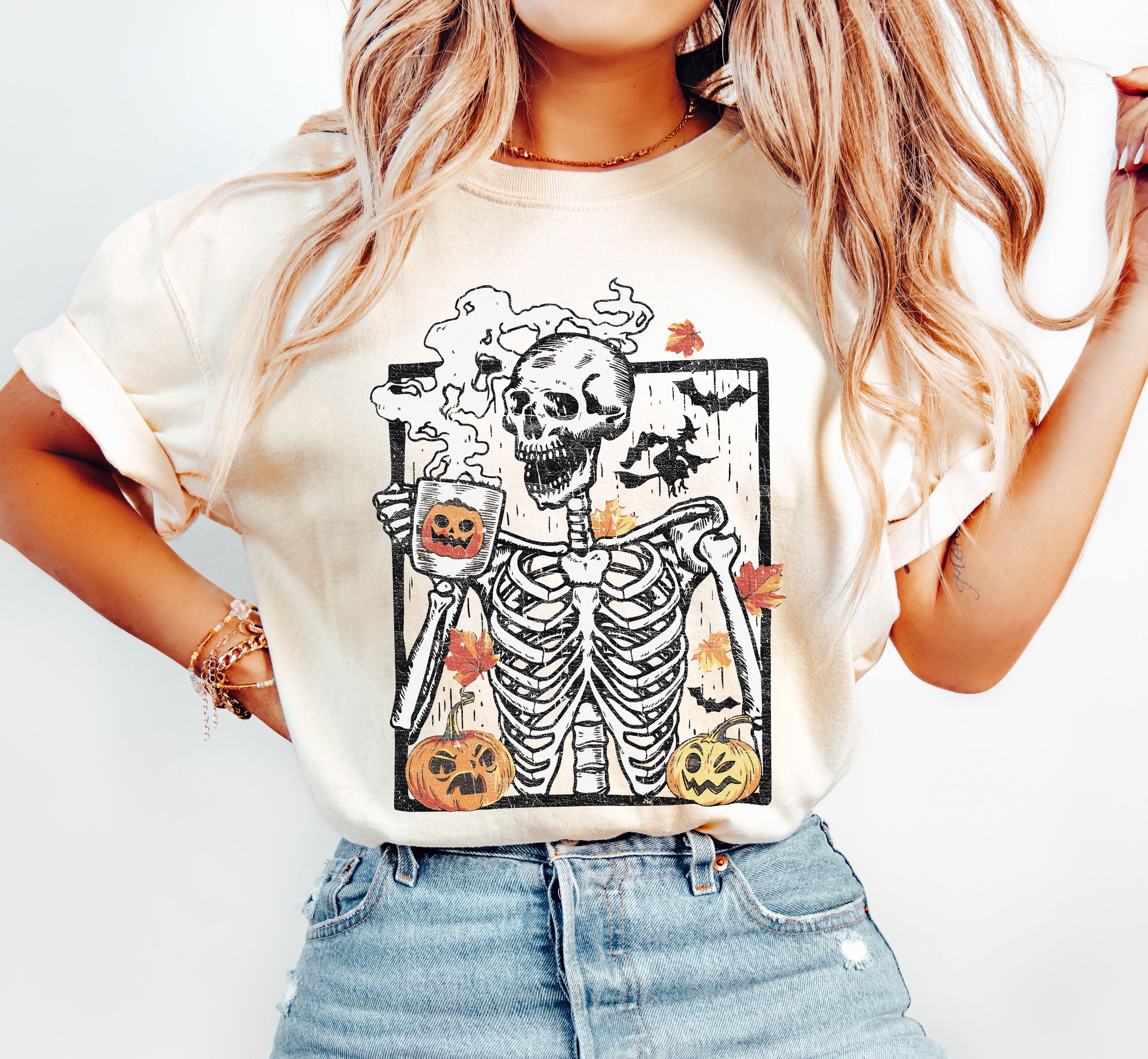 Coffee Lover Skeleton Mom Retro Vintage Brew Geek Heartwarming Portrait Comfort Colors Tee