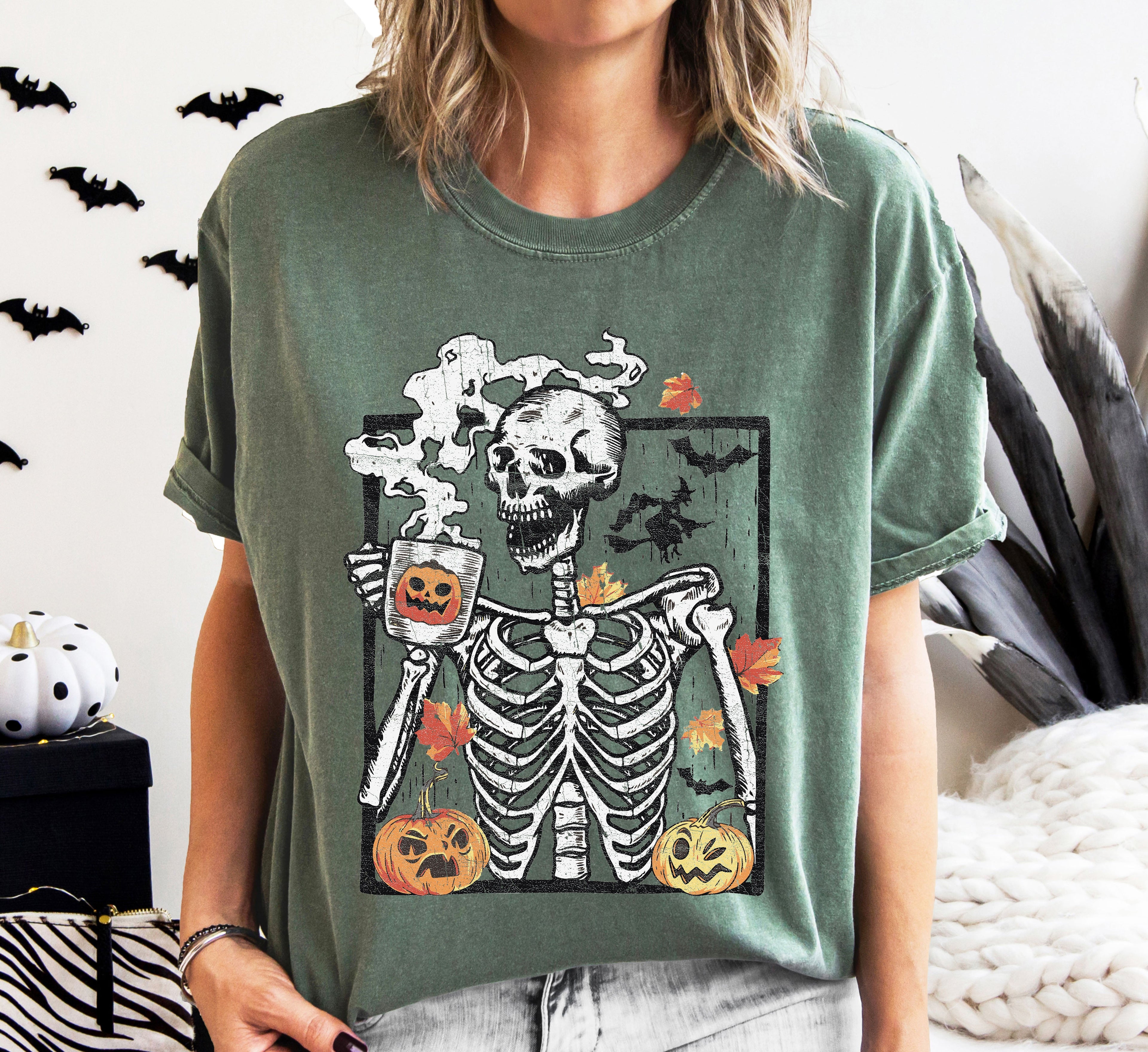 Coffee Lover Skeleton Mom Retro Vintage Brew Geek Heartwarming Portrait Comfort Colors Tee