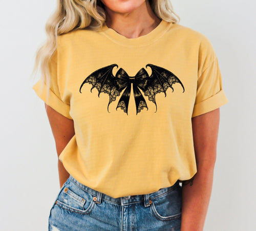 Bat Wings Vintage Ribbon Ghost Western Witch Meme Halloween Costume Comfort Colors Tee