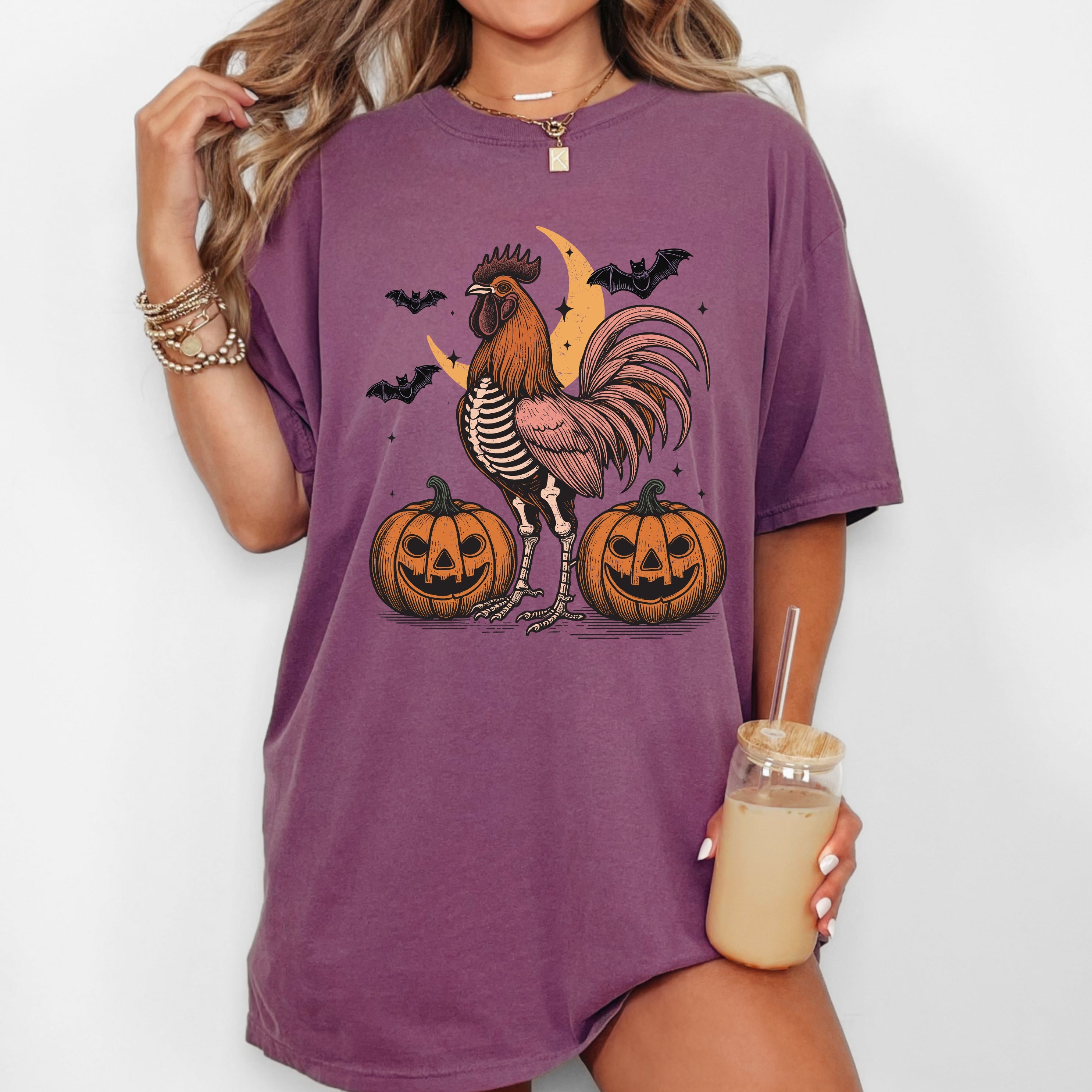 Rooster Vintage Farm Animal Lover Ghost Western Witch Meme Halloween Comfort Colors Tee