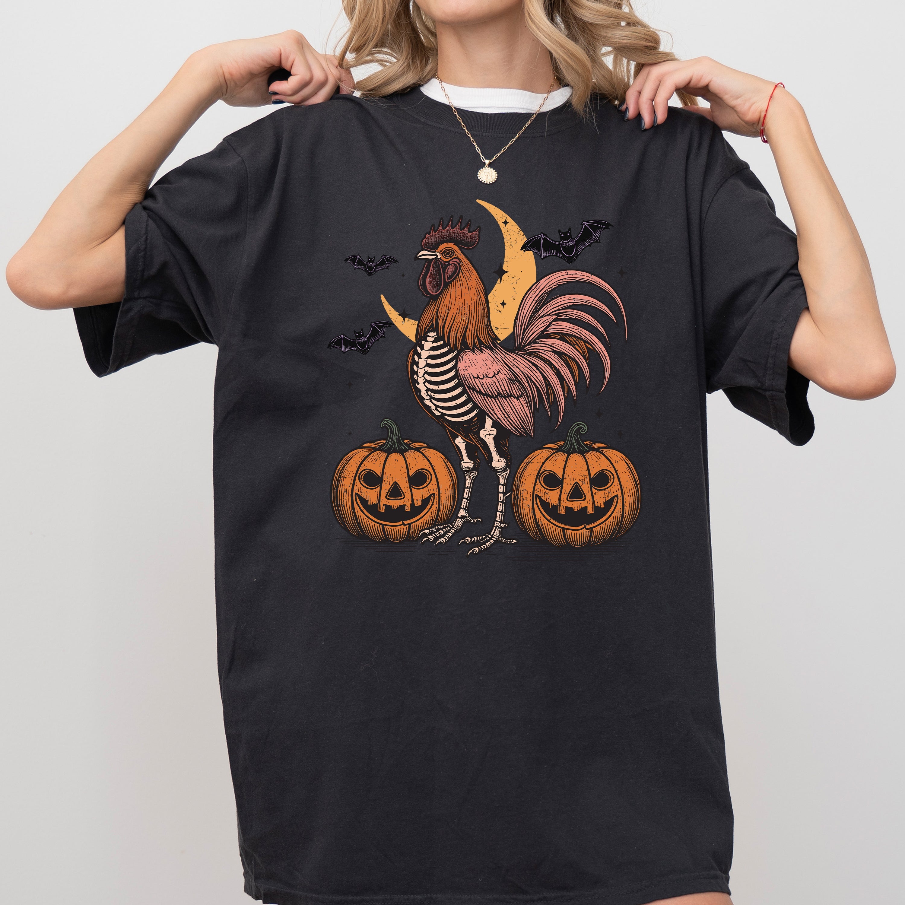 Rooster Vintage Farm Animal Lover Ghost Western Witch Meme Halloween Comfort Colors Tee