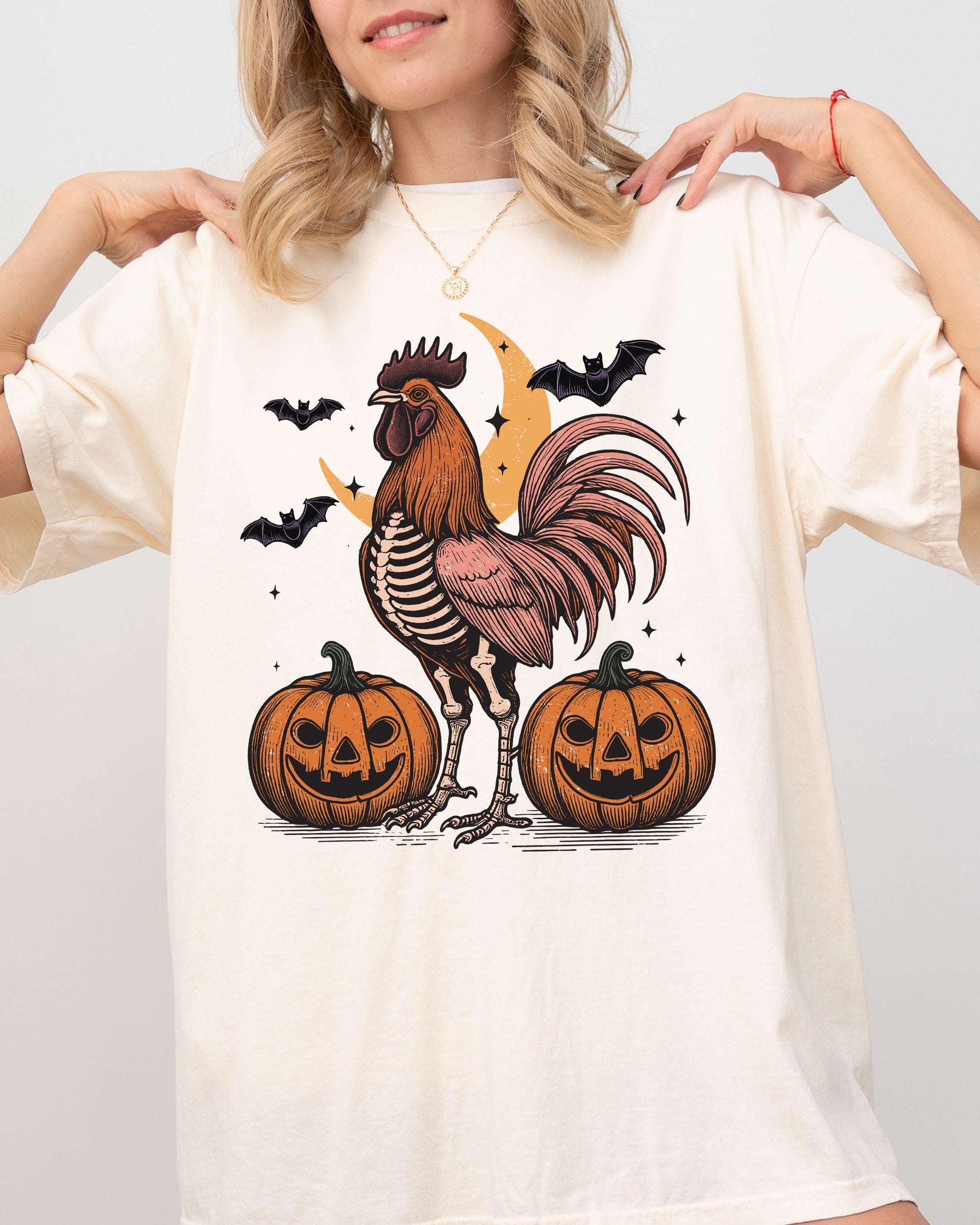Rooster Vintage Farm Animal Lover Ghost Western Witch Meme Halloween Comfort Colors Tee
