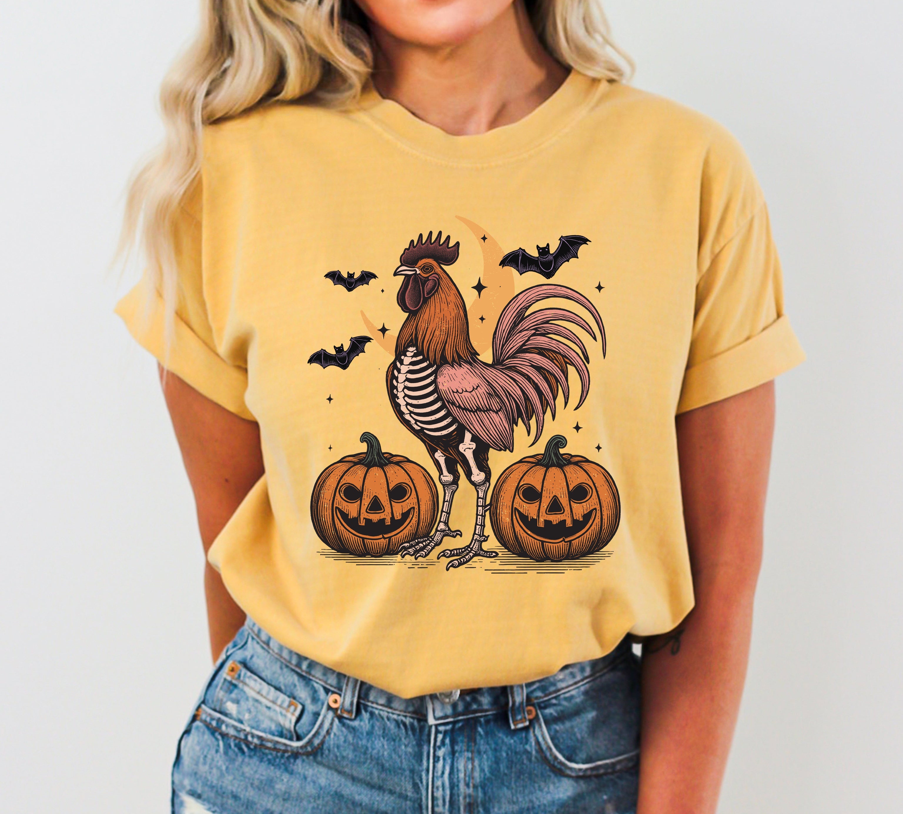 Rooster Vintage Farm Animal Lover Ghost Western Witch Meme Halloween Comfort Colors Tee