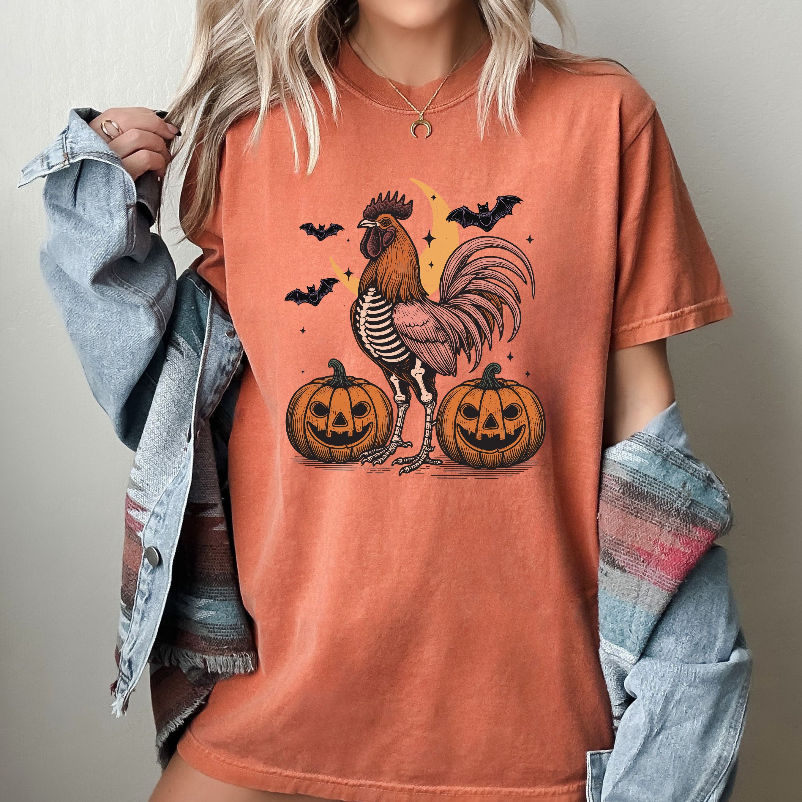 Rooster Vintage Farm Animal Lover Ghost Western Witch Meme Halloween Comfort Colors Tee