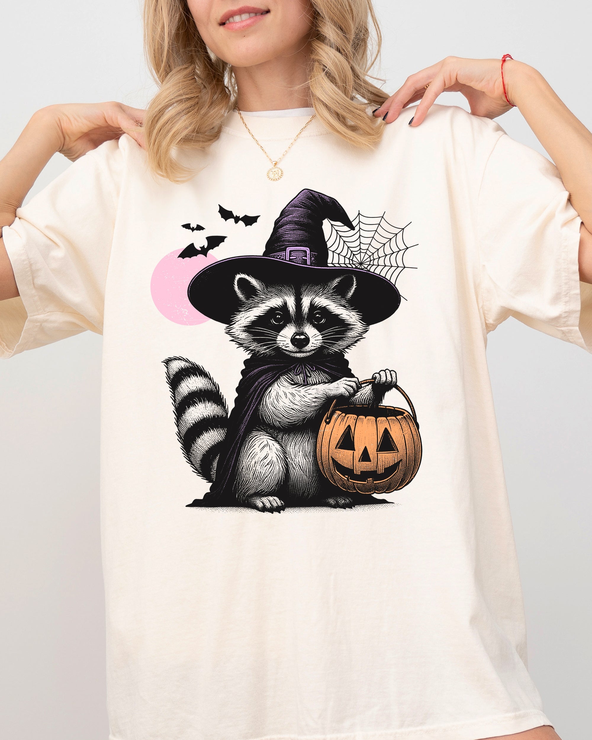 Raccoon Animal Lover Vintage Farm Ghost Western Witch Aesthetic Meme Halloween Costume Comfort Colors Tee