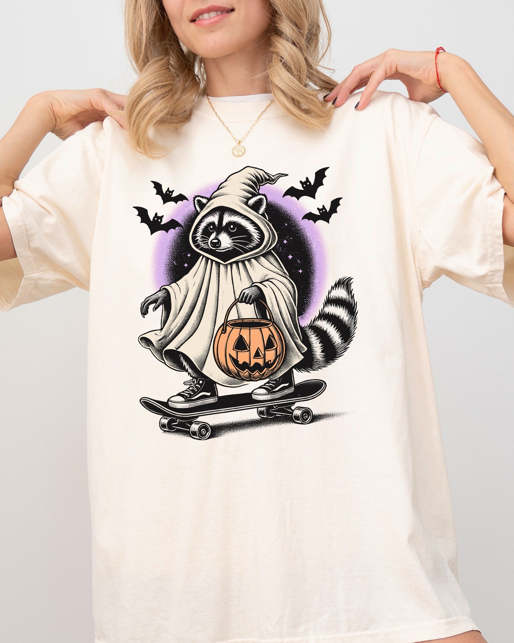 Raccoon Skateboard Animal Lover Vintage Farm Ghost Western Witch Halloween Comfort Colors Tee