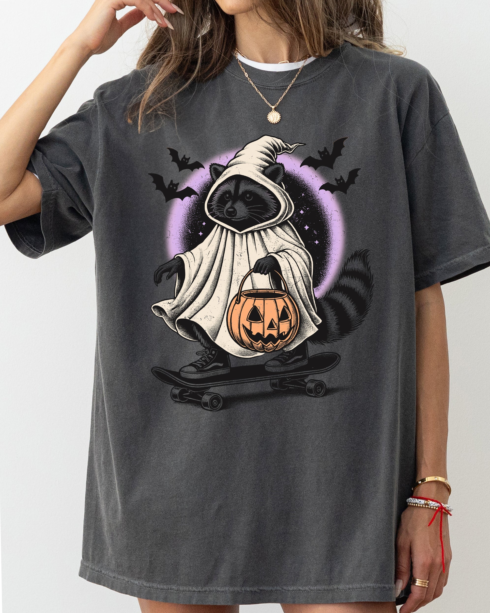 Raccoon Skateboard Animal Lover Vintage Farm Ghost Western Witch Halloween Comfort Colors Tee