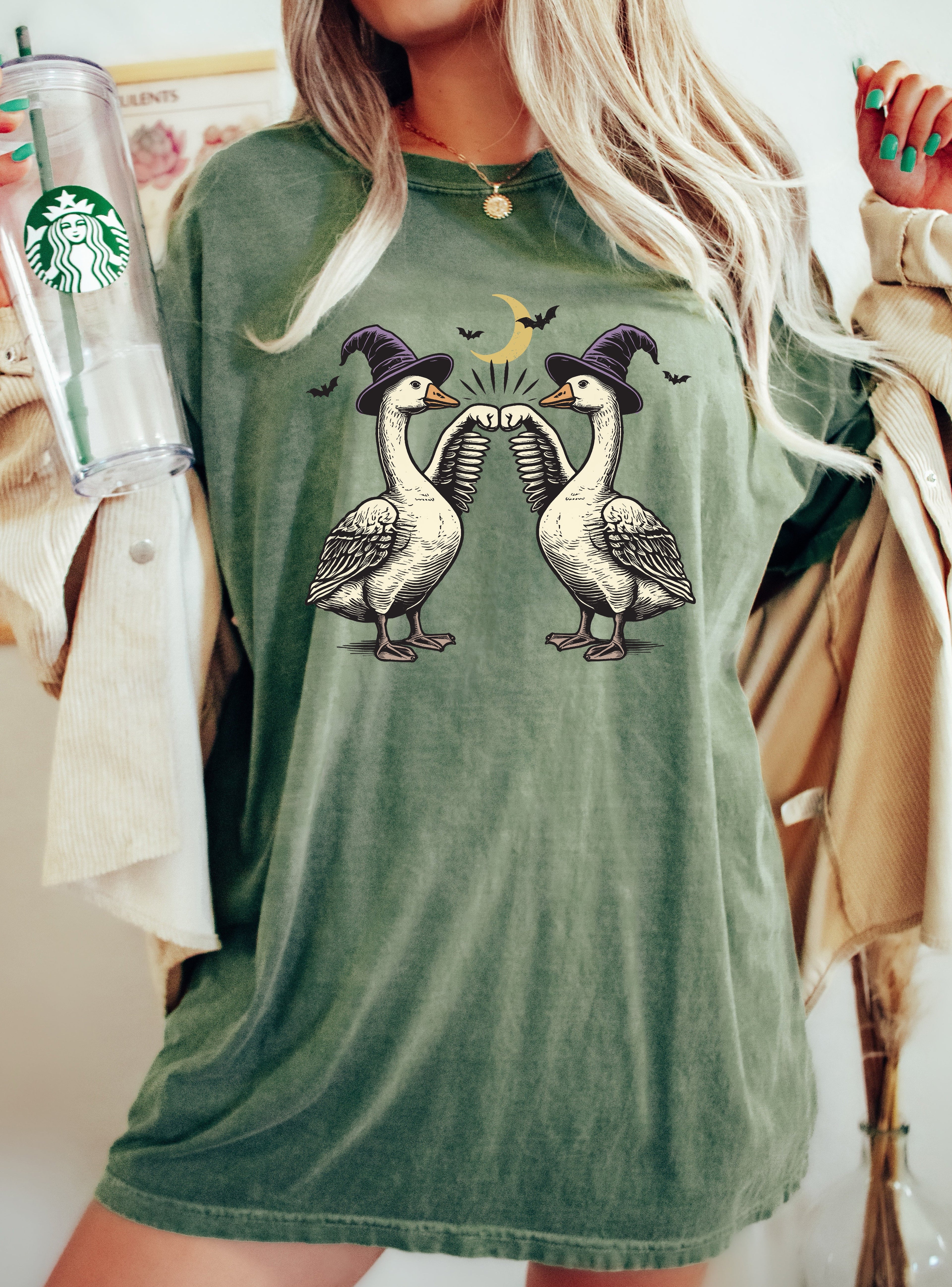 Geese Duck Vintage Ghost Western Witch Halloween Costume Graphic Comfort Colors Tee