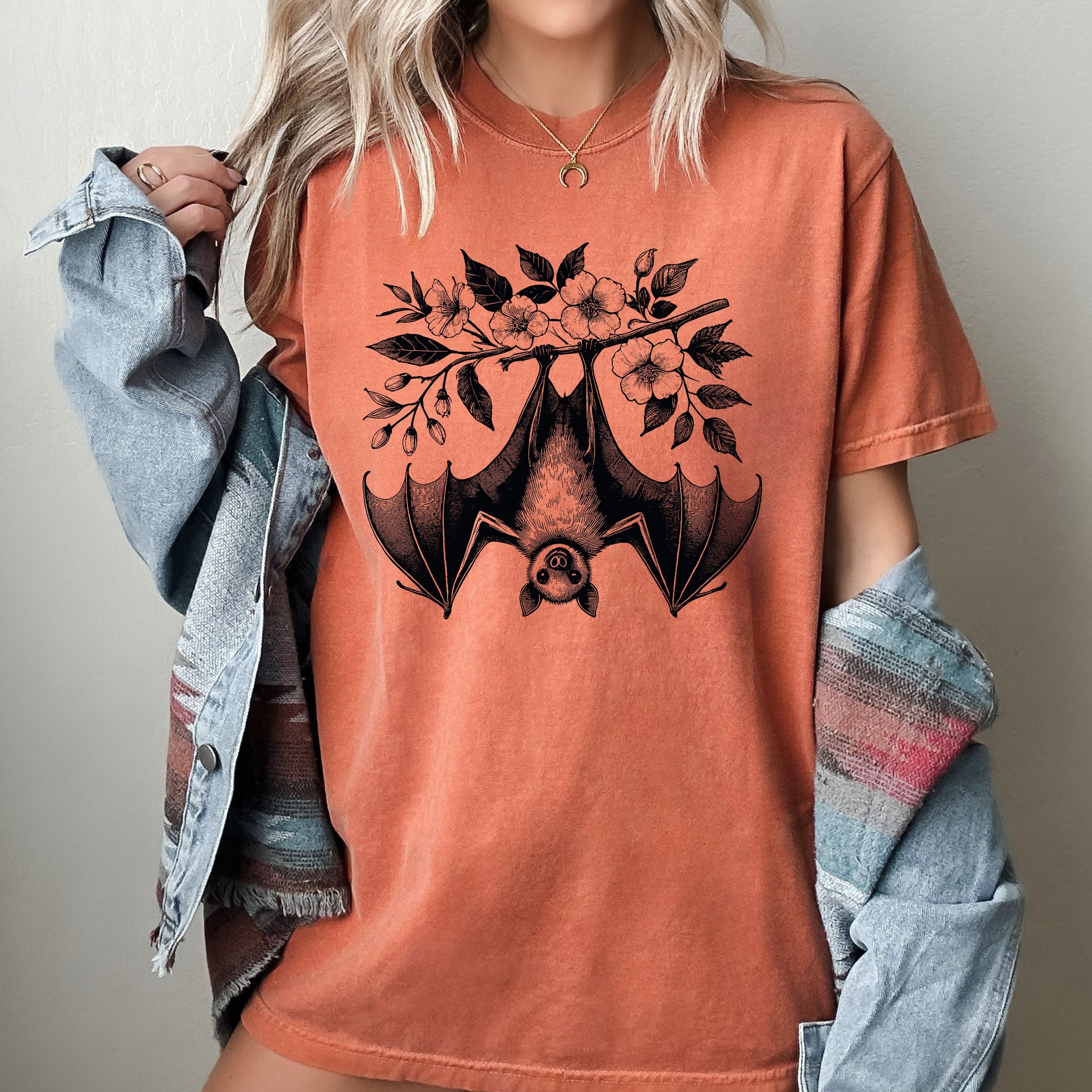 Hanging Bat Ghost Western Witch Halloween Meme Costume Vintage Spooky Comfort Colors Tee
