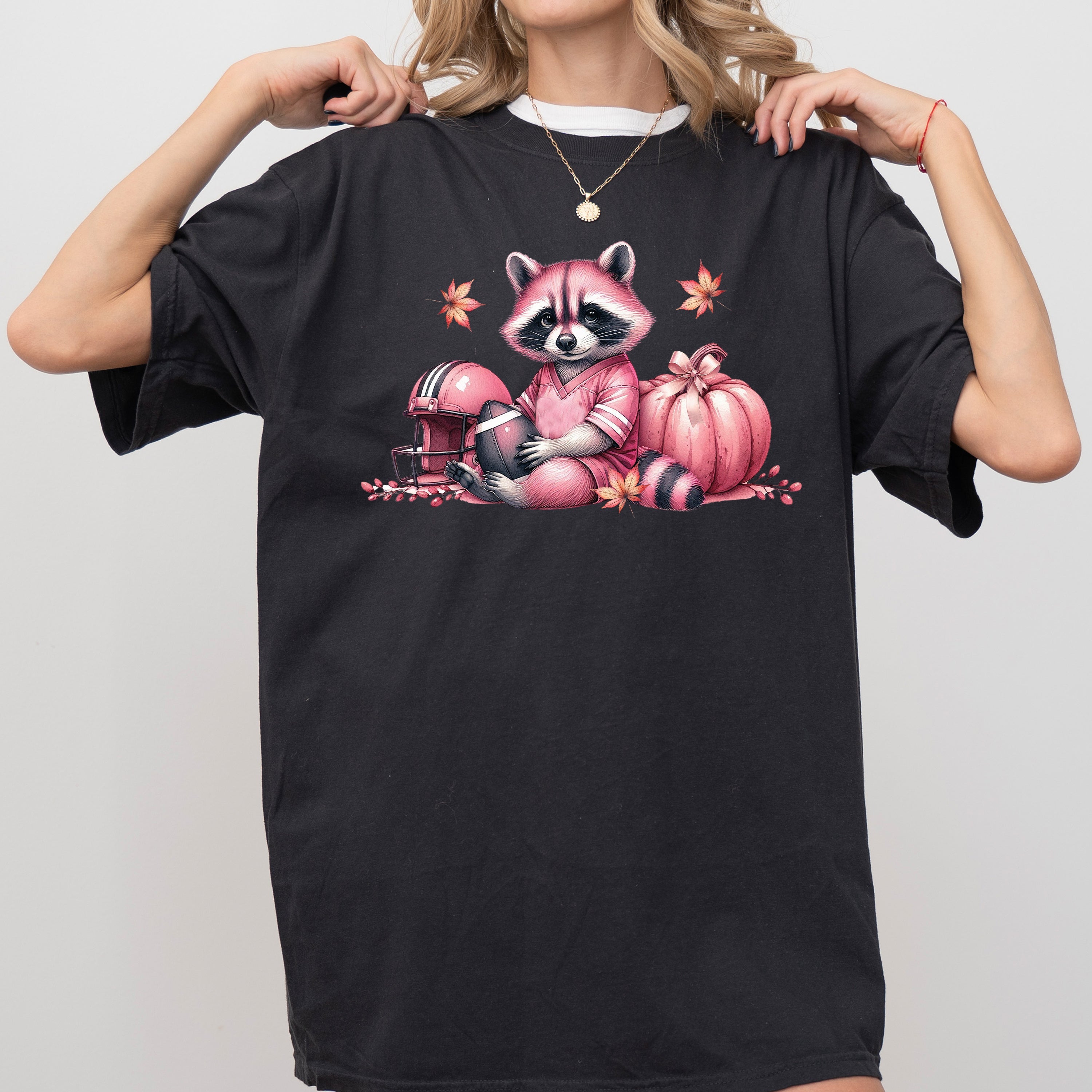 Raccoon Football Pumpkin Vintage Ghost Western Witch Aesthetic Halloween Meme Costume Comfort Colors Tee