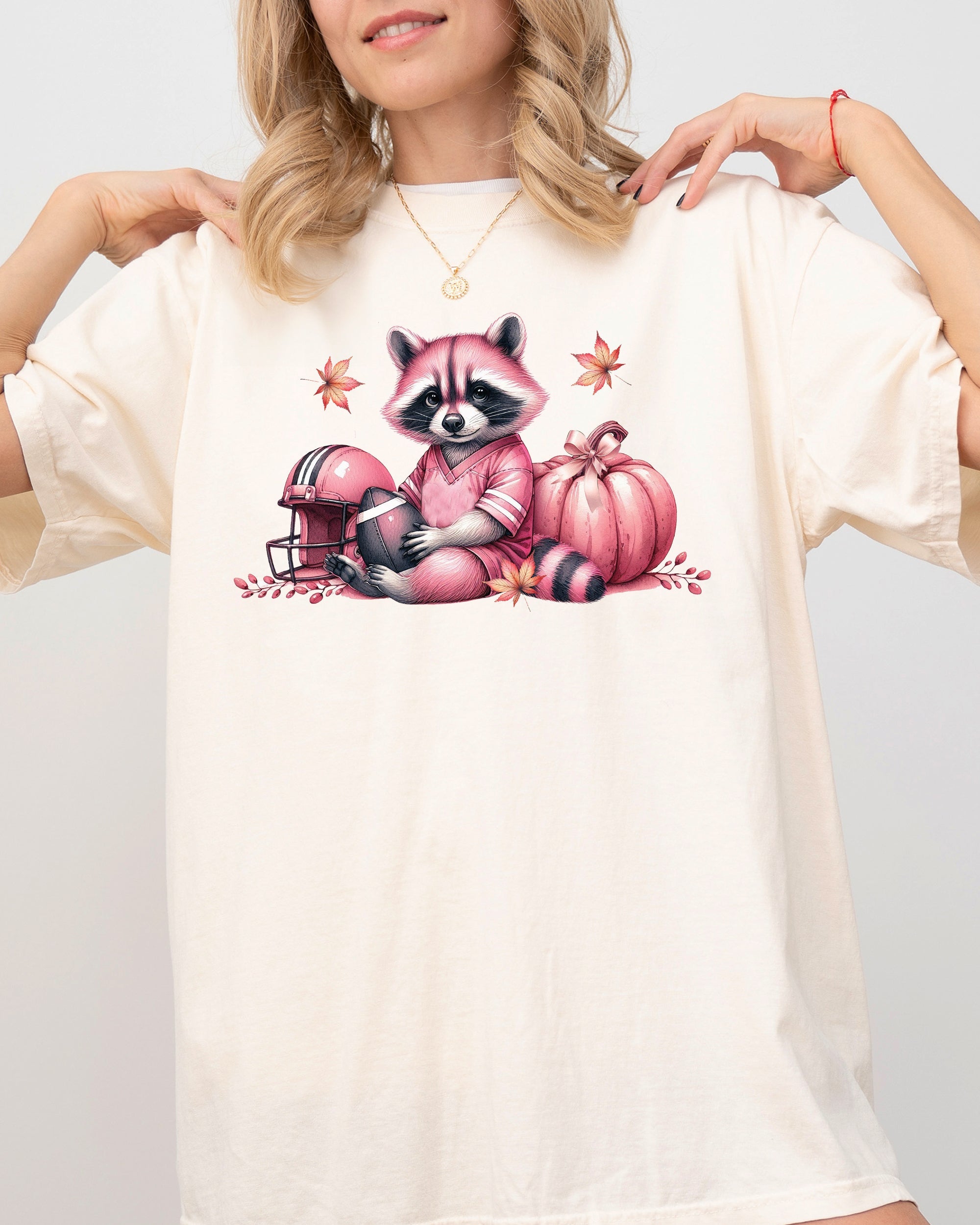 Raccoon Football Pumpkin Vintage Ghost Western Witch Aesthetic Halloween Meme Costume Comfort Colors Tee