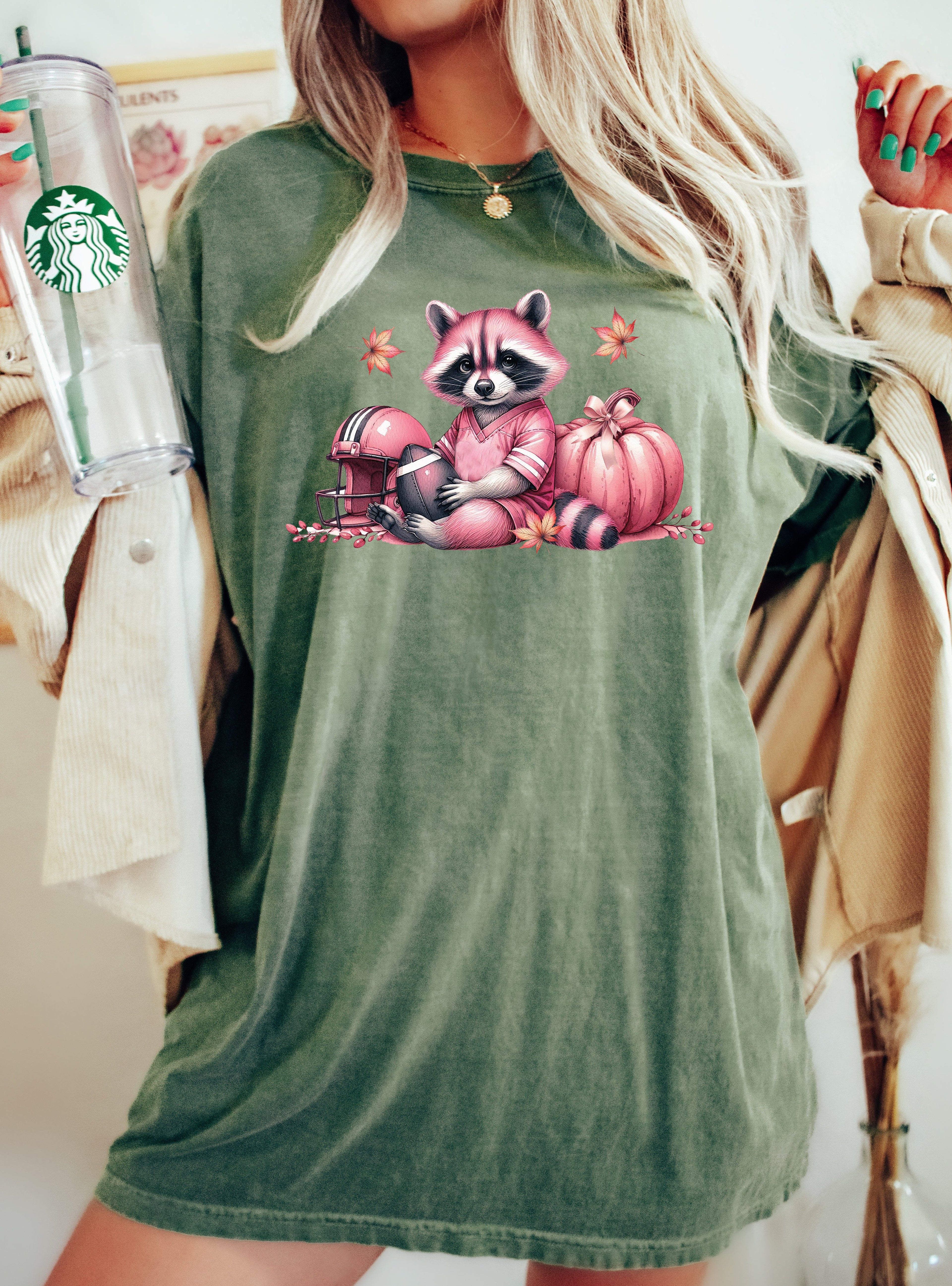 Raccoon Football Pumpkin Vintage Ghost Western Witch Aesthetic Halloween Meme Costume Comfort Colors Tee