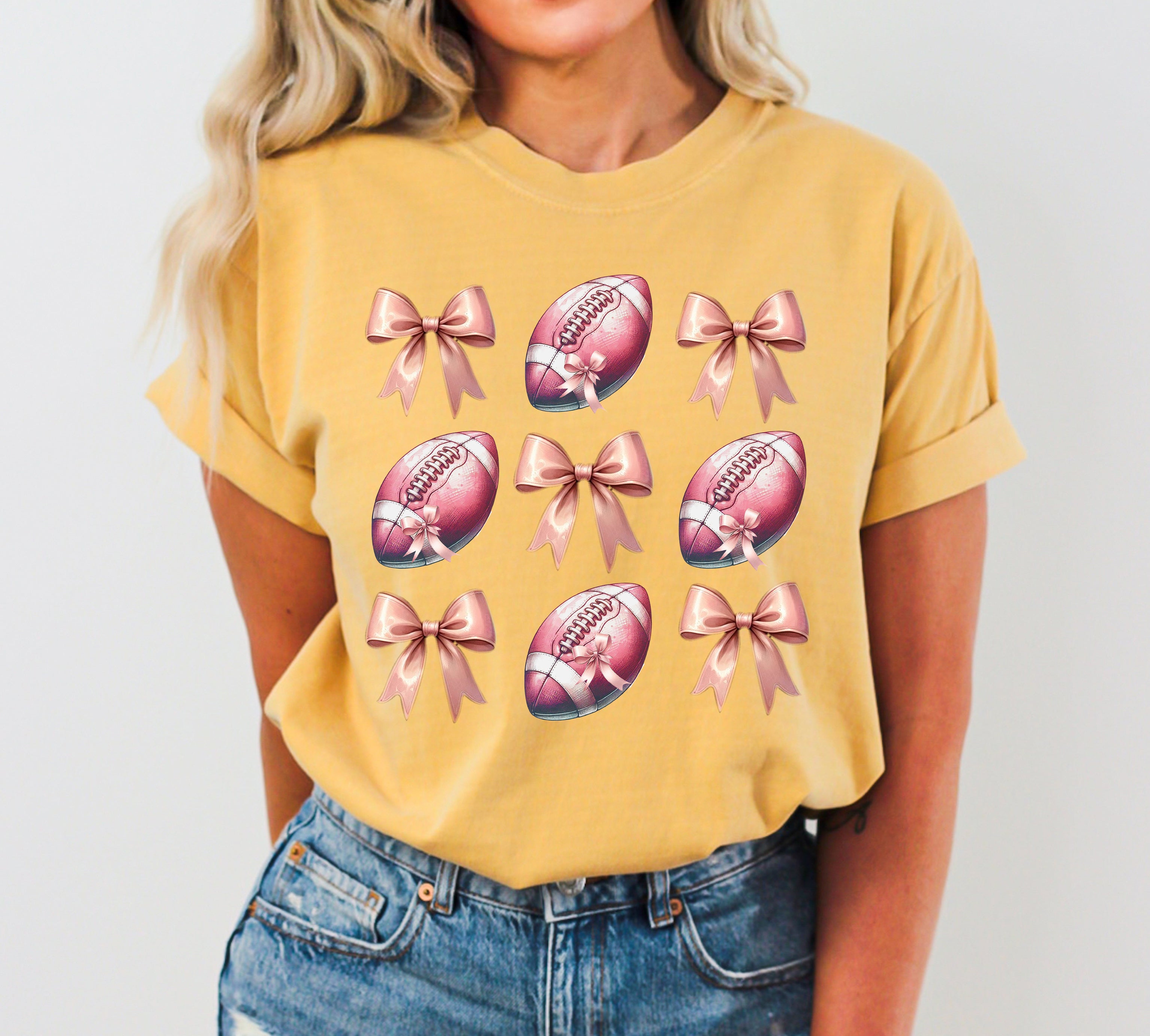 Football Bow Ribbon Ghost Vintage Western Witch Halloween Costume Comfort Colors Tee