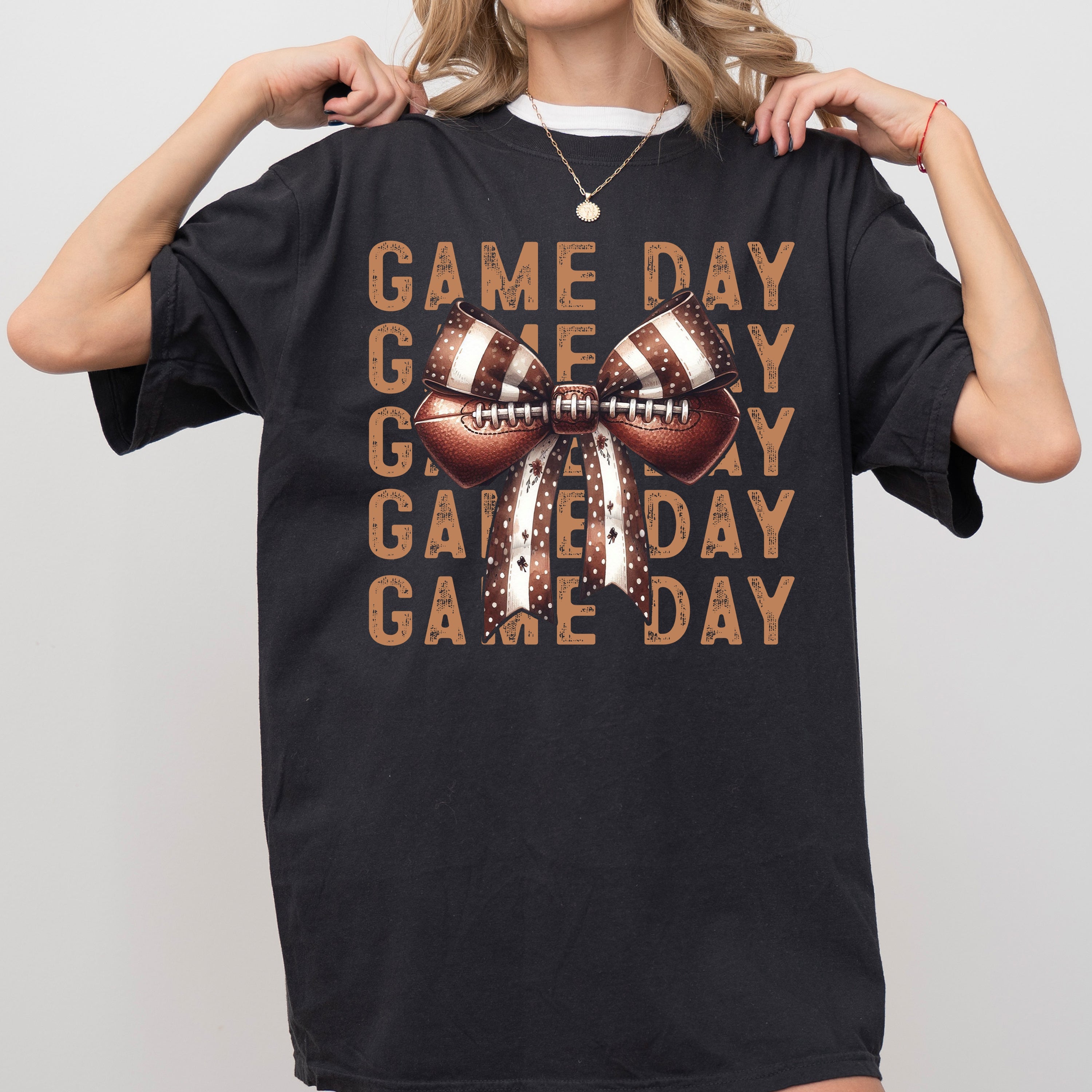 Game Day Football Bow Ribbon Vintage Western Witch Meme Halloween Comfort Colors Tee