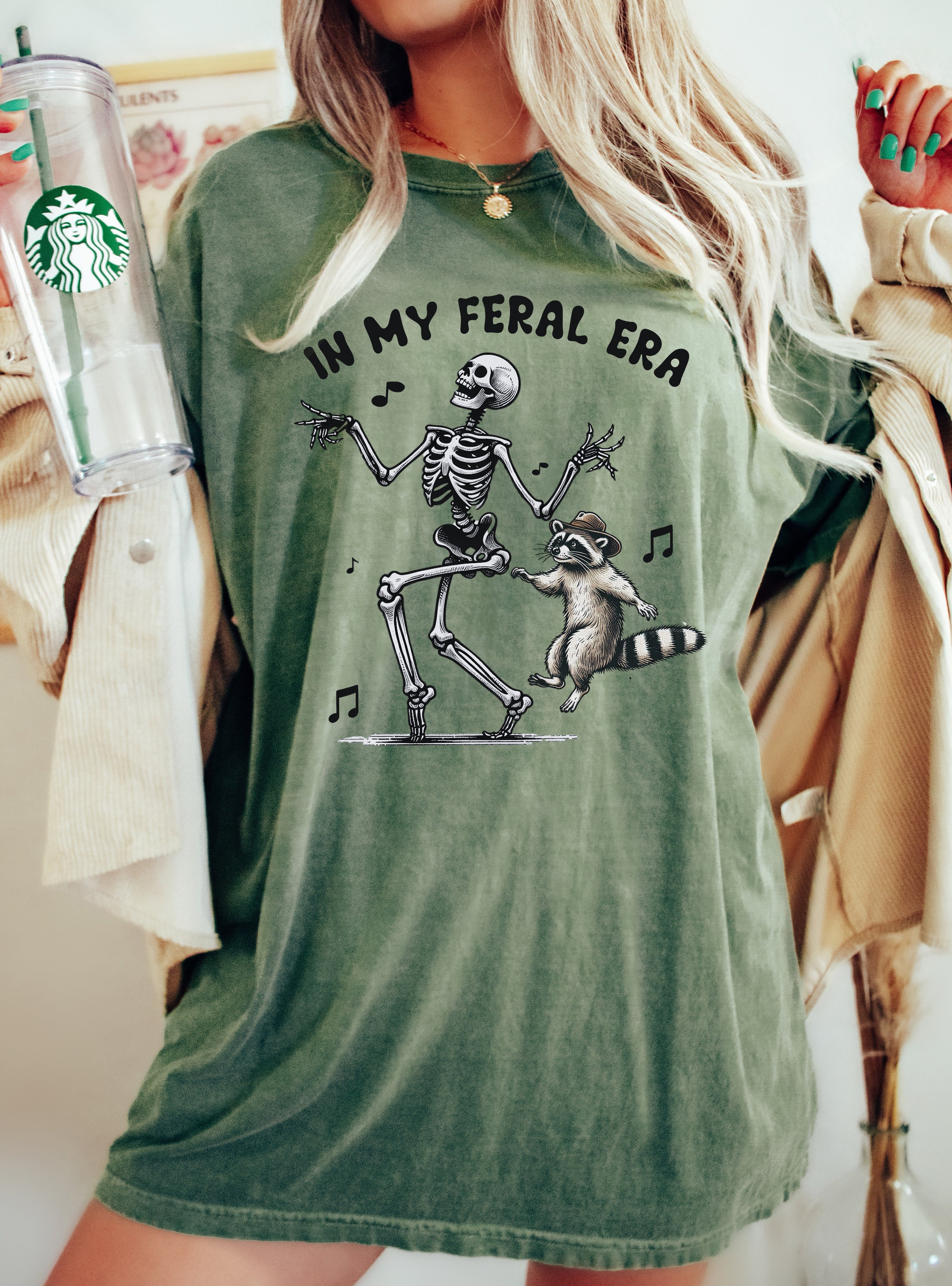 In My Feral Era Skeleton Ghost Vintage Western Witch Meme Halloween Costume Comfort Colors Tee
