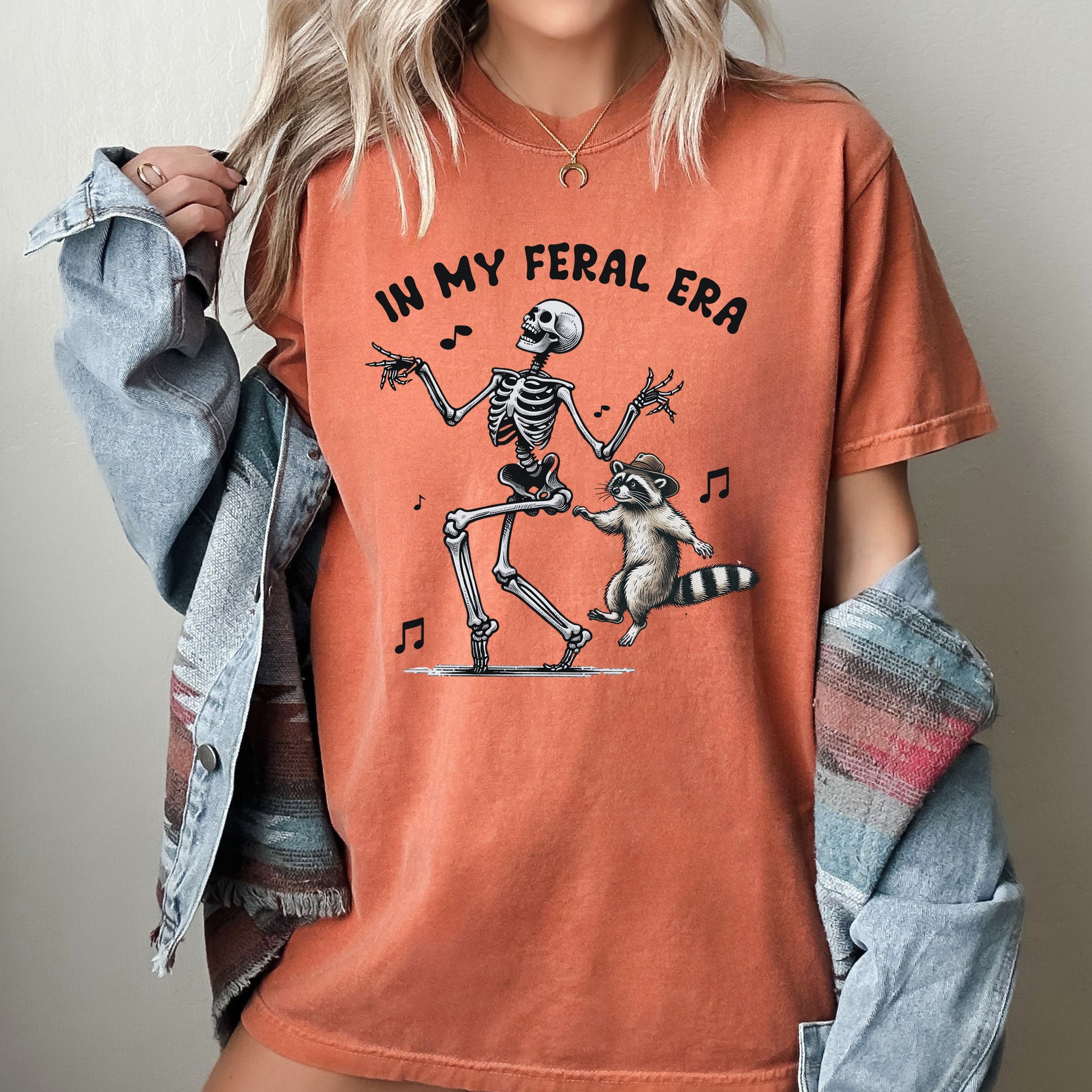 In My Feral Era Skeleton Ghost Vintage Western Witch Meme Halloween Costume Comfort Colors Tee