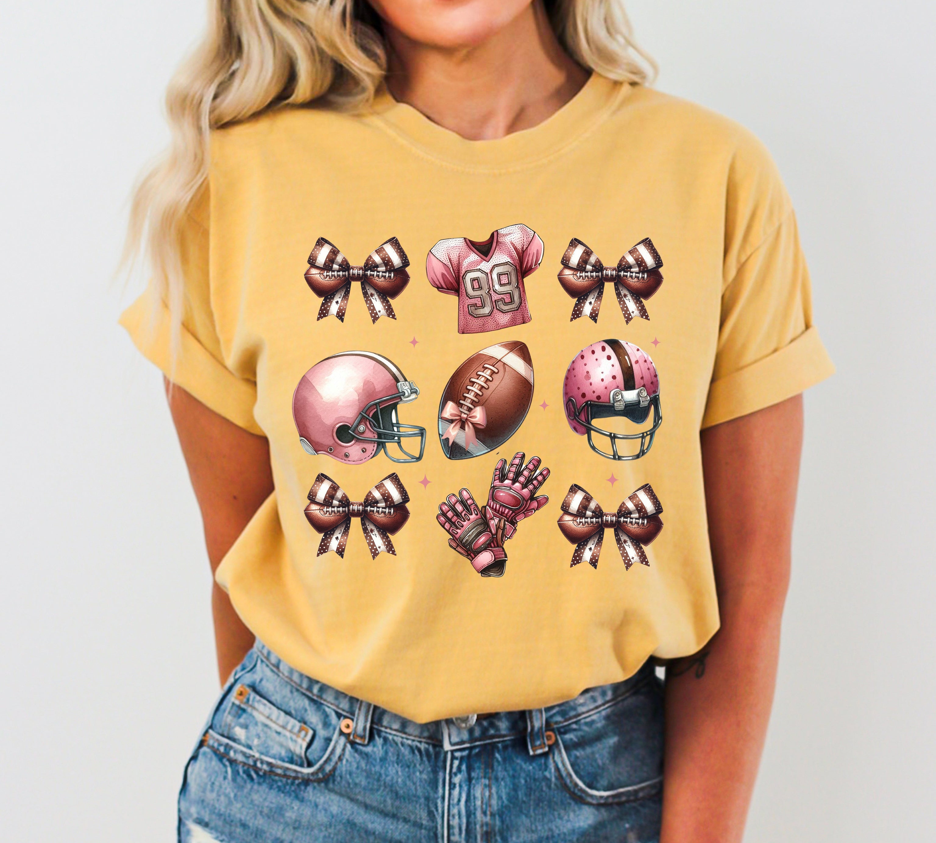 Football Icons Bow Ribbon Skeleton Ghost Vintage Western Witch Halloween Costume Comfort Colors Tee