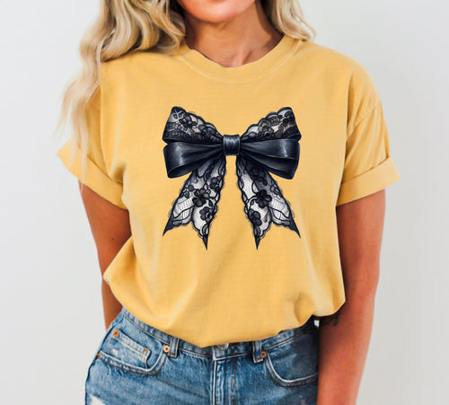 Black Bow Ribbon Vintage Skeleton Ghost Witch Halloween Costume Comfort Colors Tee