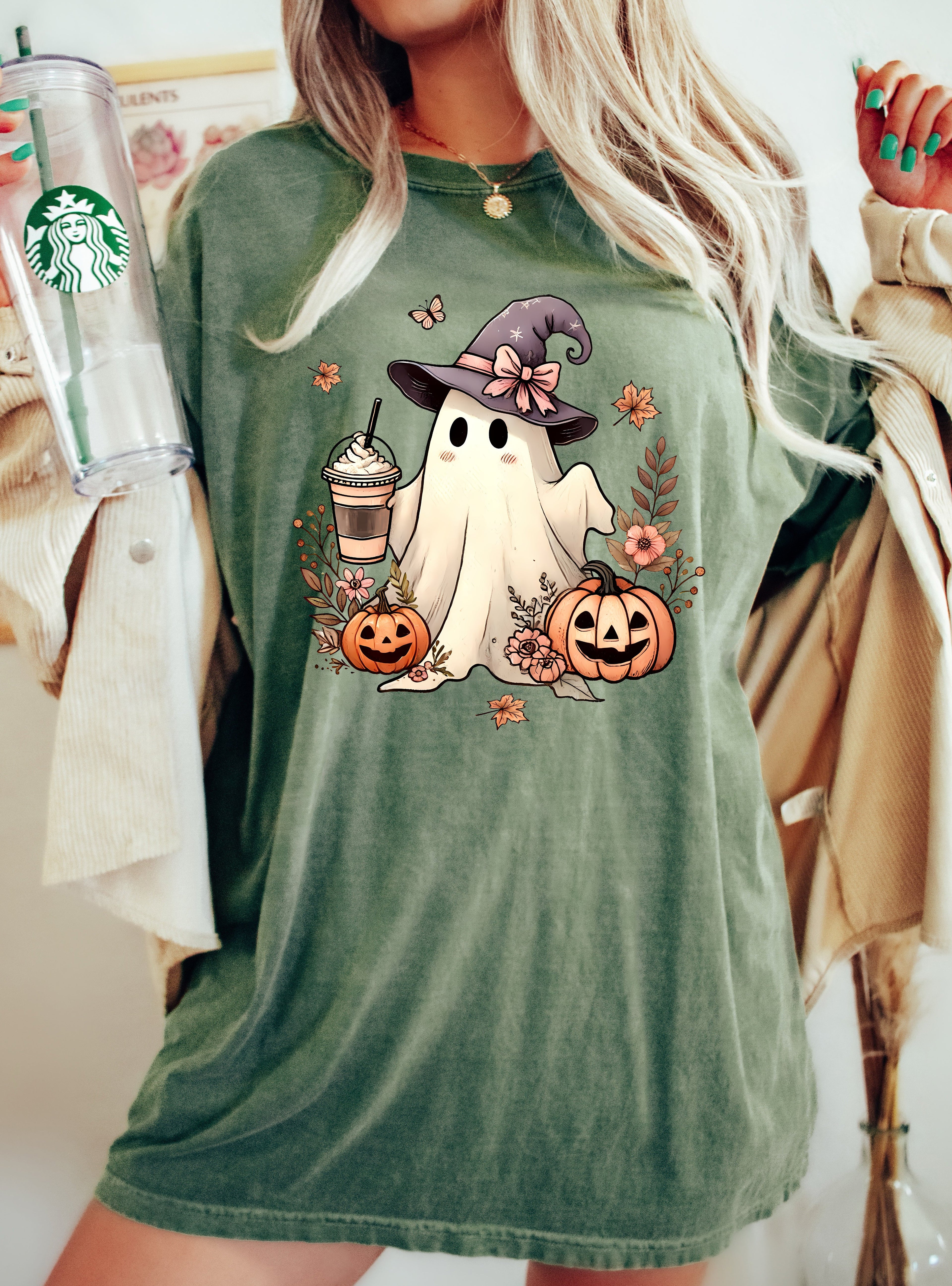 Coffee Ghost Vintage Western Witch Meme Halloween Costume Edition Comfort Colors Tee