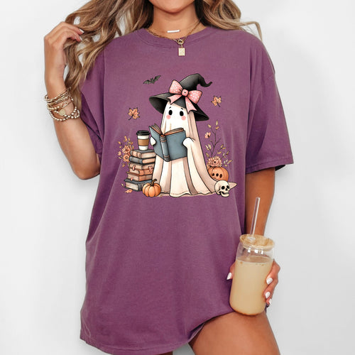 Book Lover Ghost Skeleton Vintage Western Witch Aesthetic Meme Halloween Costume Comfort Colors Tee