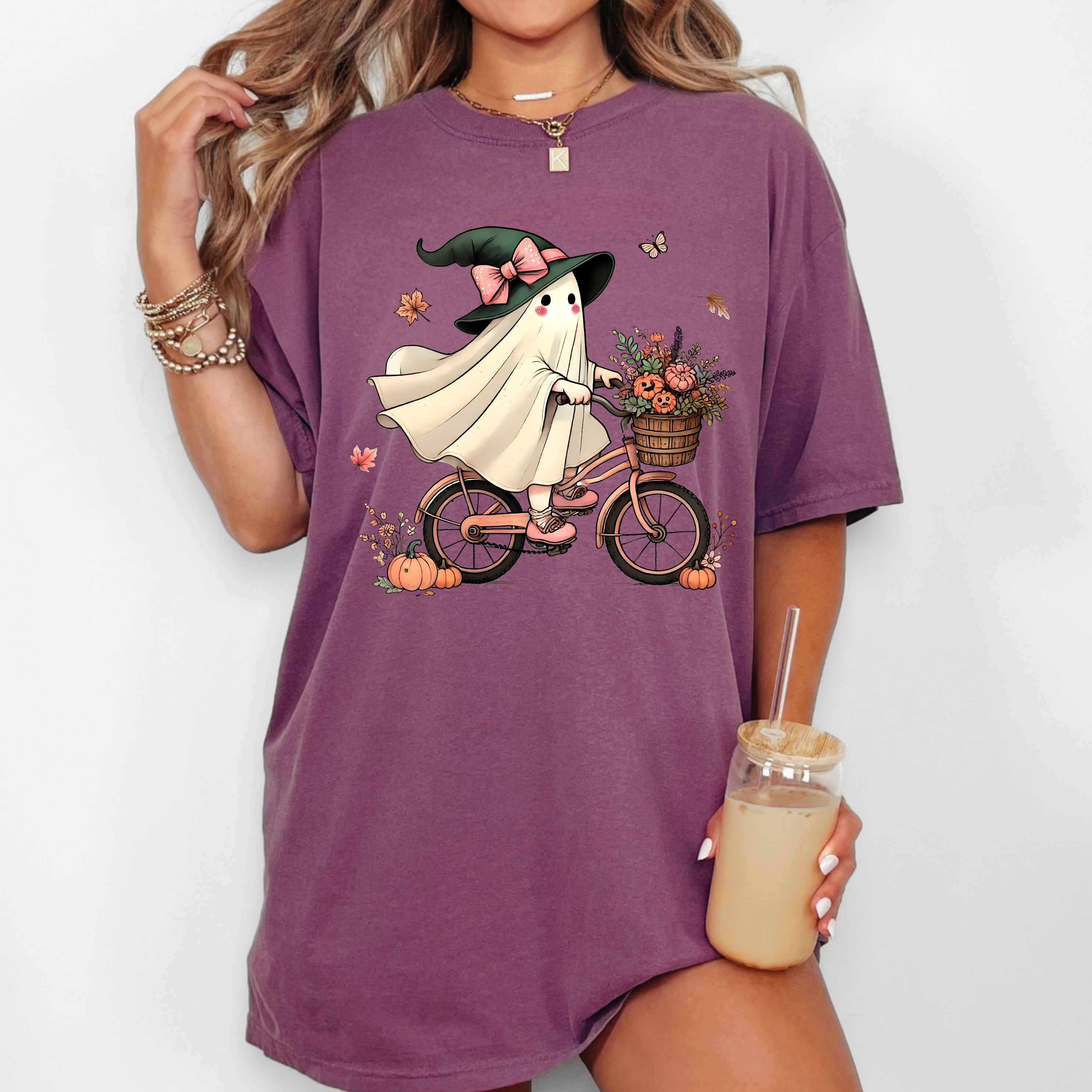 Ghost Bicycle Skeleton Western Witch Meme Halloween Vintage Gothic Comfort Colors Tee