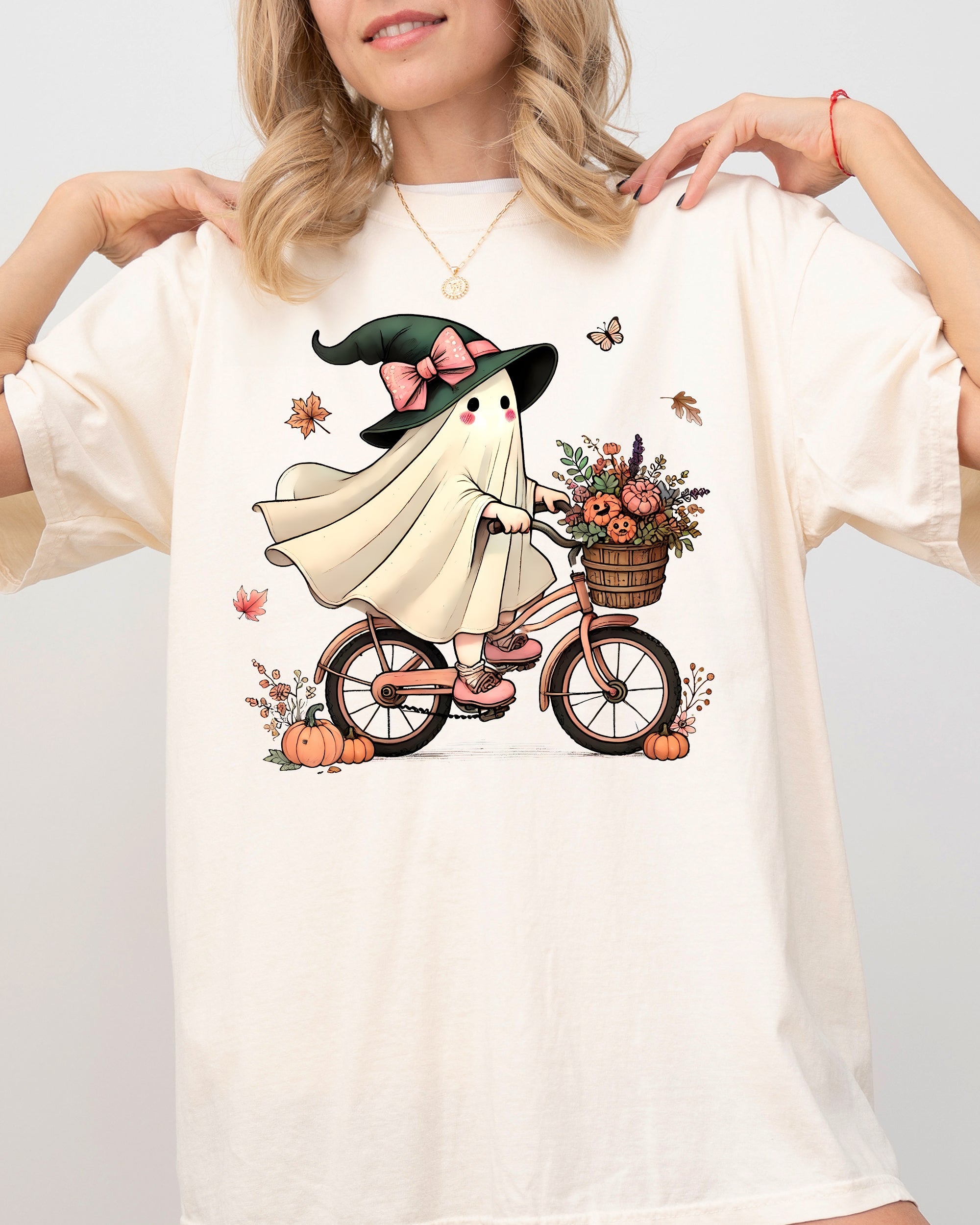 Ghost Bicycle Skeleton Western Witch Meme Halloween Vintage Gothic Comfort Colors Tee