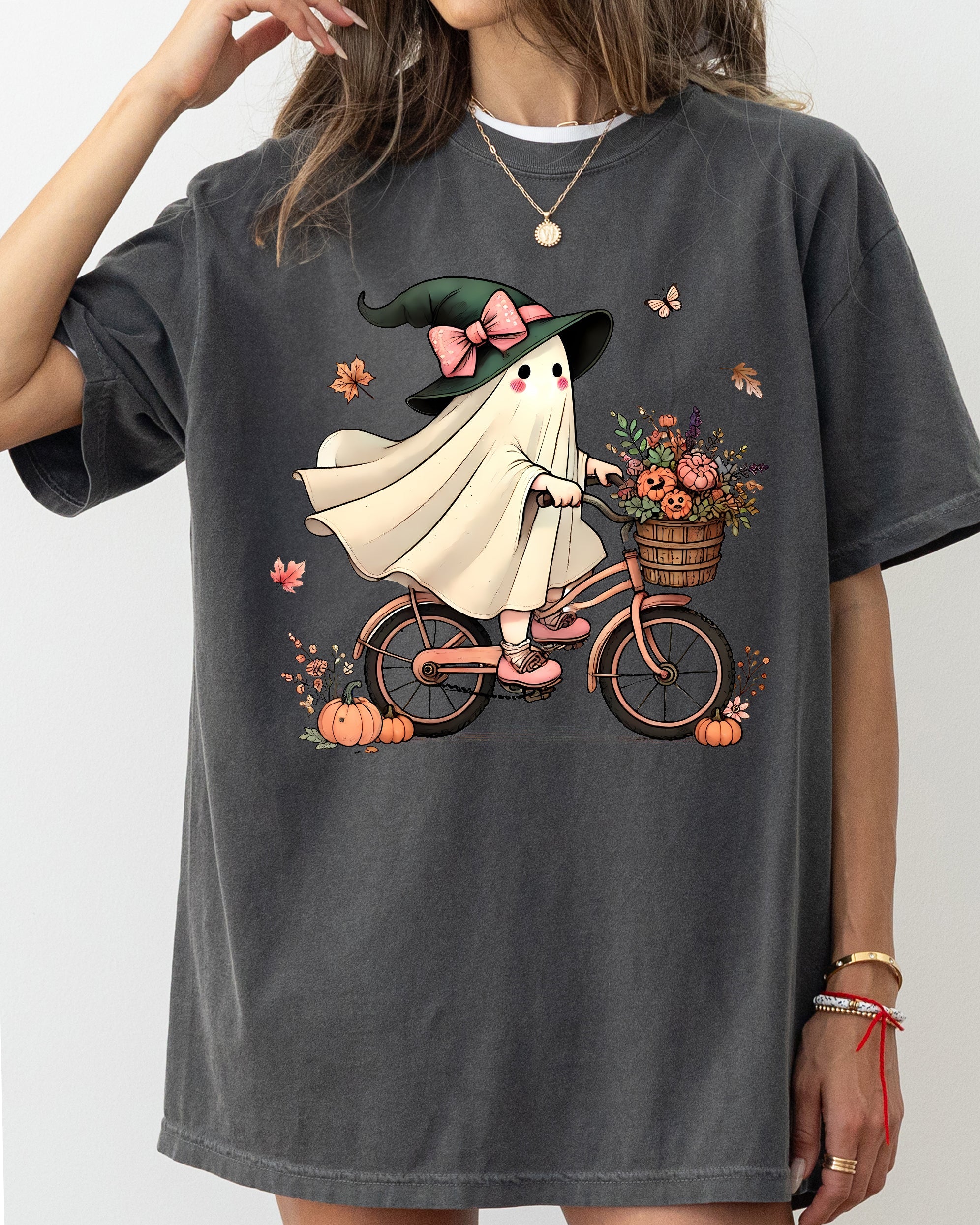 Ghost Bicycle Skeleton Western Witch Meme Halloween Vintage Gothic Comfort Colors Tee