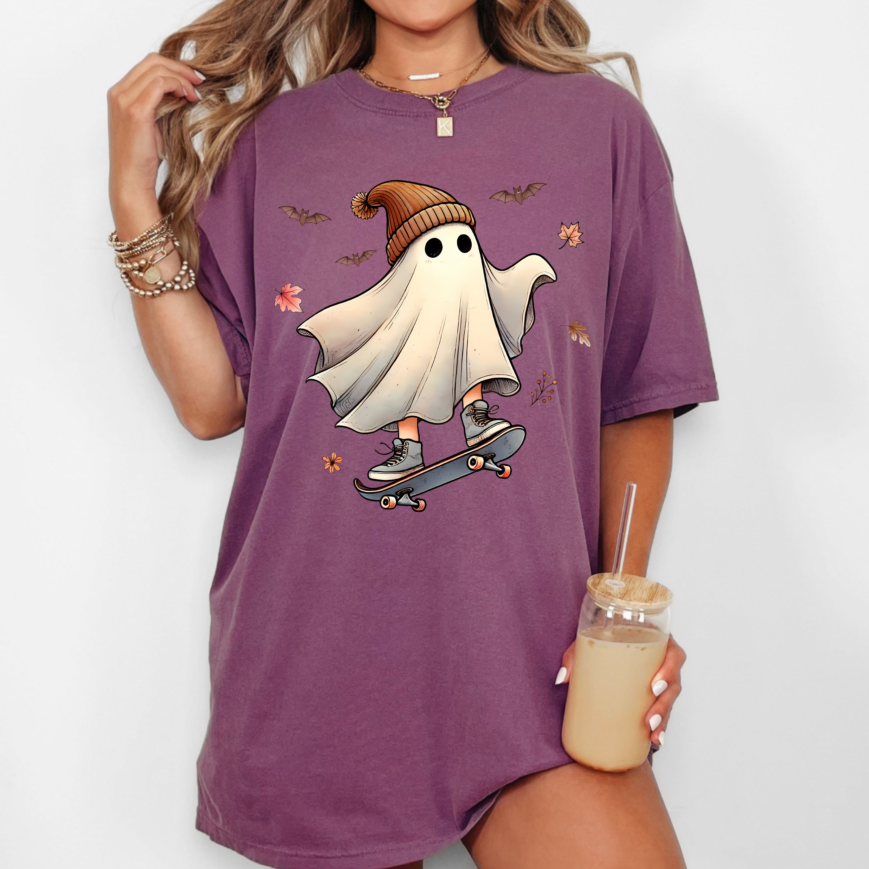 Skater Ghost Pumpkin Skeleton Witch Vintage Aesthetic Halloween Meme Western Comfort Colors Tee