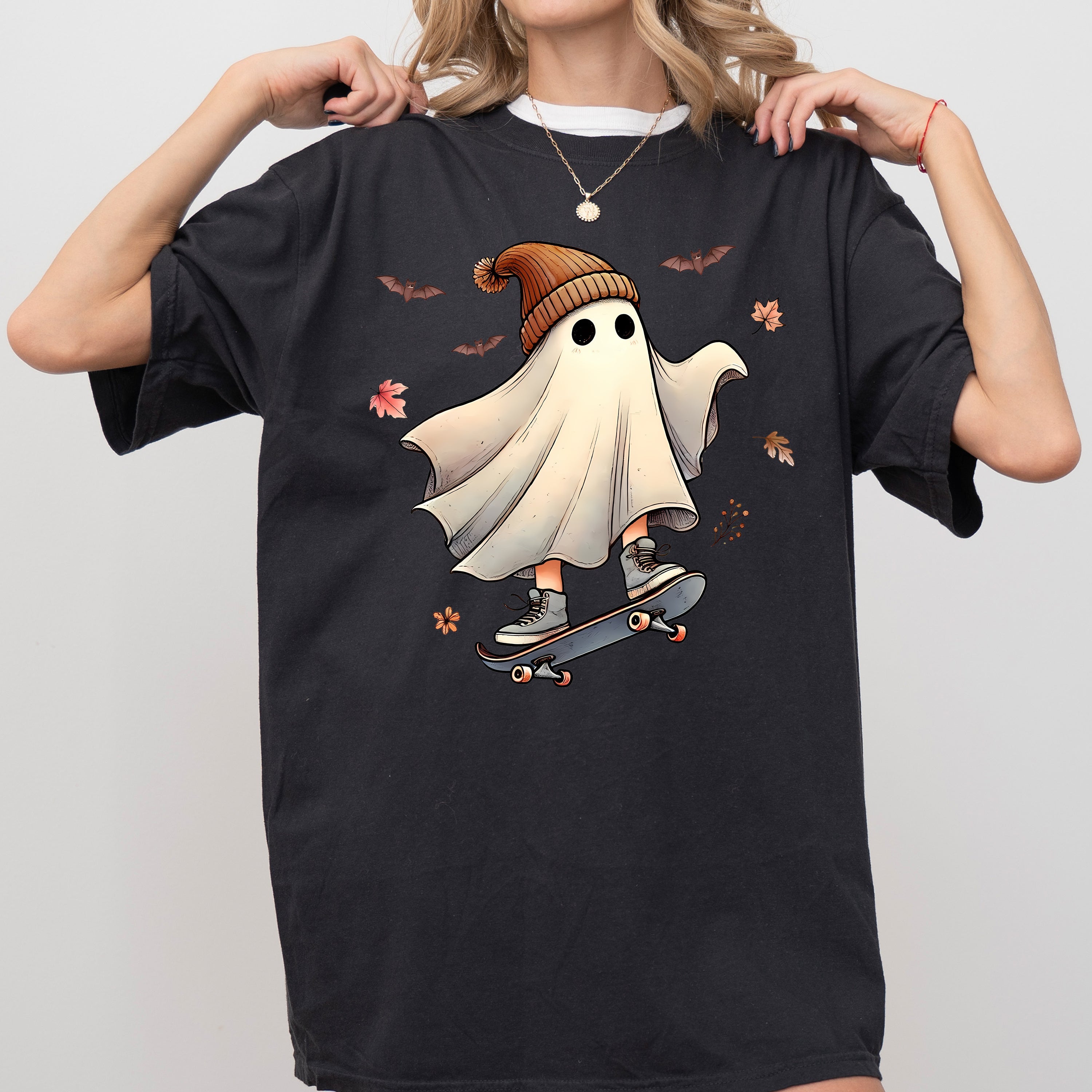 Skater Ghost Pumpkin Skeleton Witch Vintage Aesthetic Halloween Meme Western Comfort Colors Tee