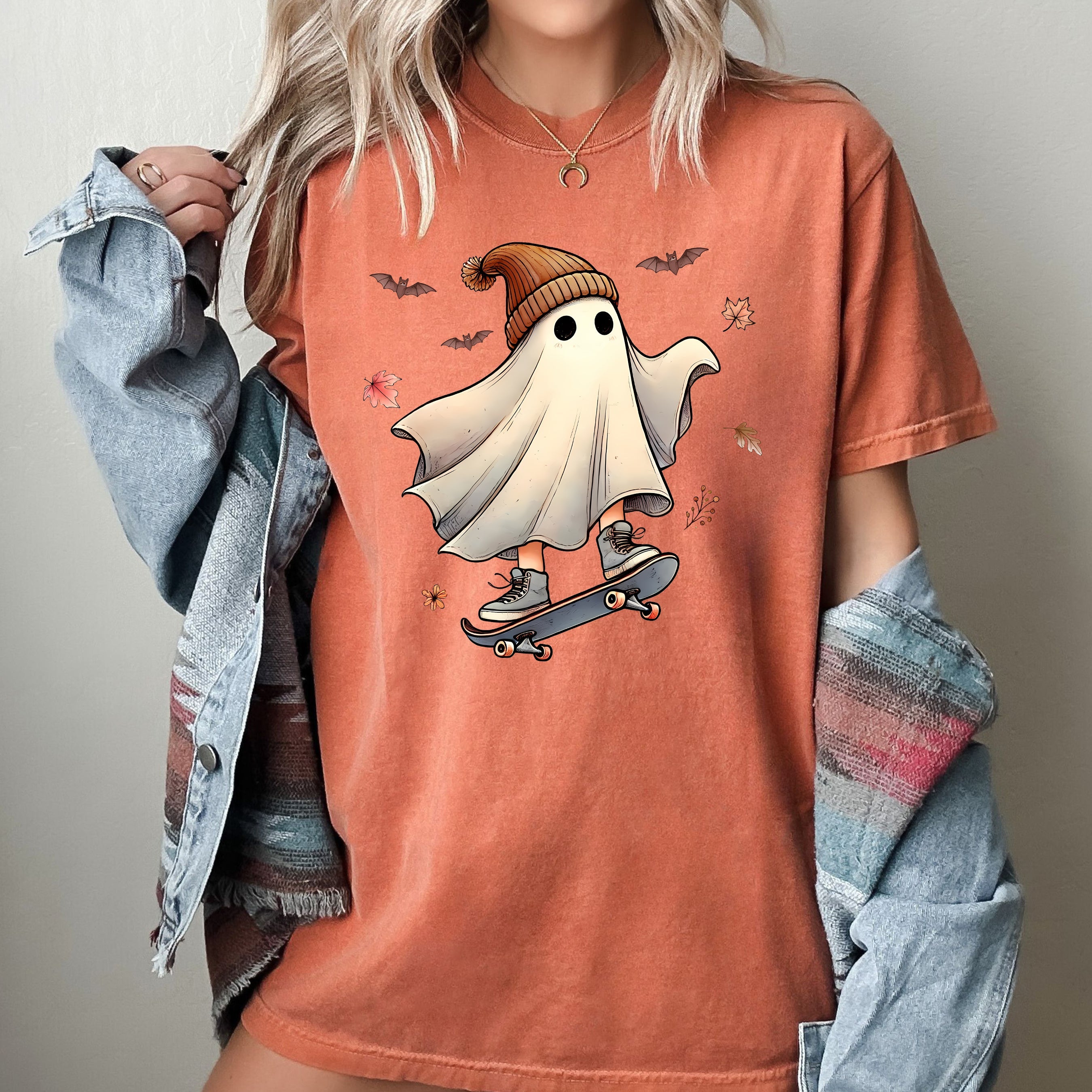 Skater Ghost Pumpkin Skeleton Witch Vintage Aesthetic Halloween Meme Western Comfort Colors Tee